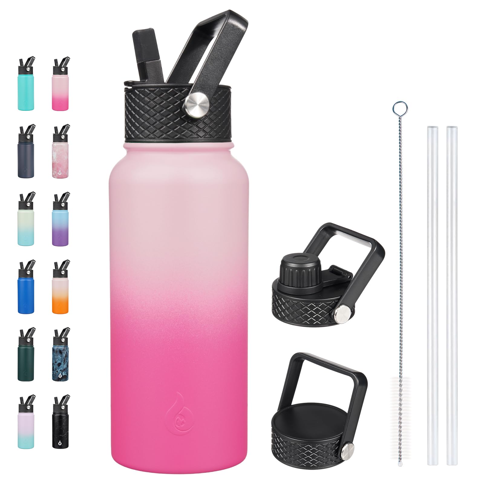 BJPKPK Insulated Water Bottles with Straw Lid, 18oz Stainless Steel Metal Water Bottle, Cold Hot Thermo with 3 Lids, Leak Proof BPA Free Travel Cup, Wide Mouth Flasks, Thermo-Ocean Dream