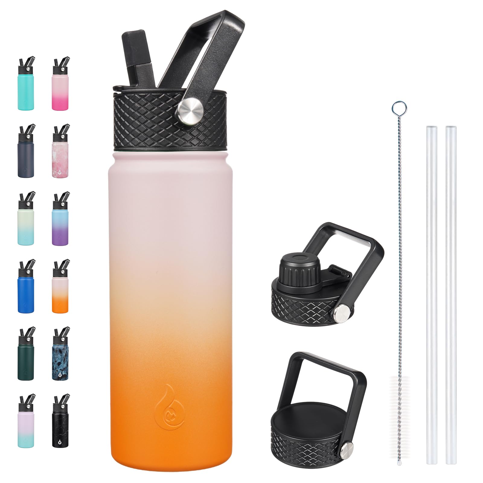 BJPKPK Insulated Water Bottles with Straw Lid, 18oz Stainless Steel Metal Water Bottle, Cold Hot Thermo with 3 Lids, Leak Proof BPA Free Travel Cup, Wide Mouth Flasks, Thermo-Ocean Dream