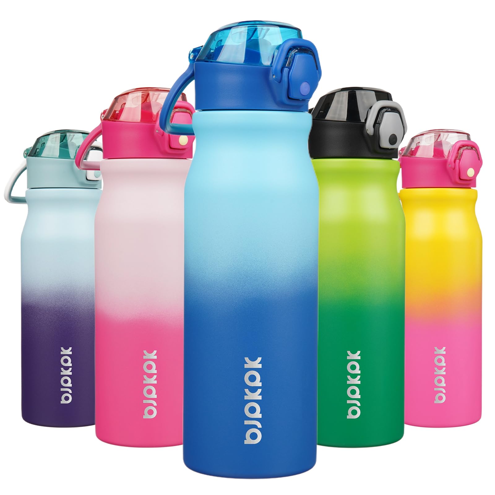 BJPKPK Water Bottle with Straw 18oz Insulated Water Bottles Reusable Stainless Steel Metal Thermal Flask with Leak Proof Lockable Lid and Carry Handle,Light Pink