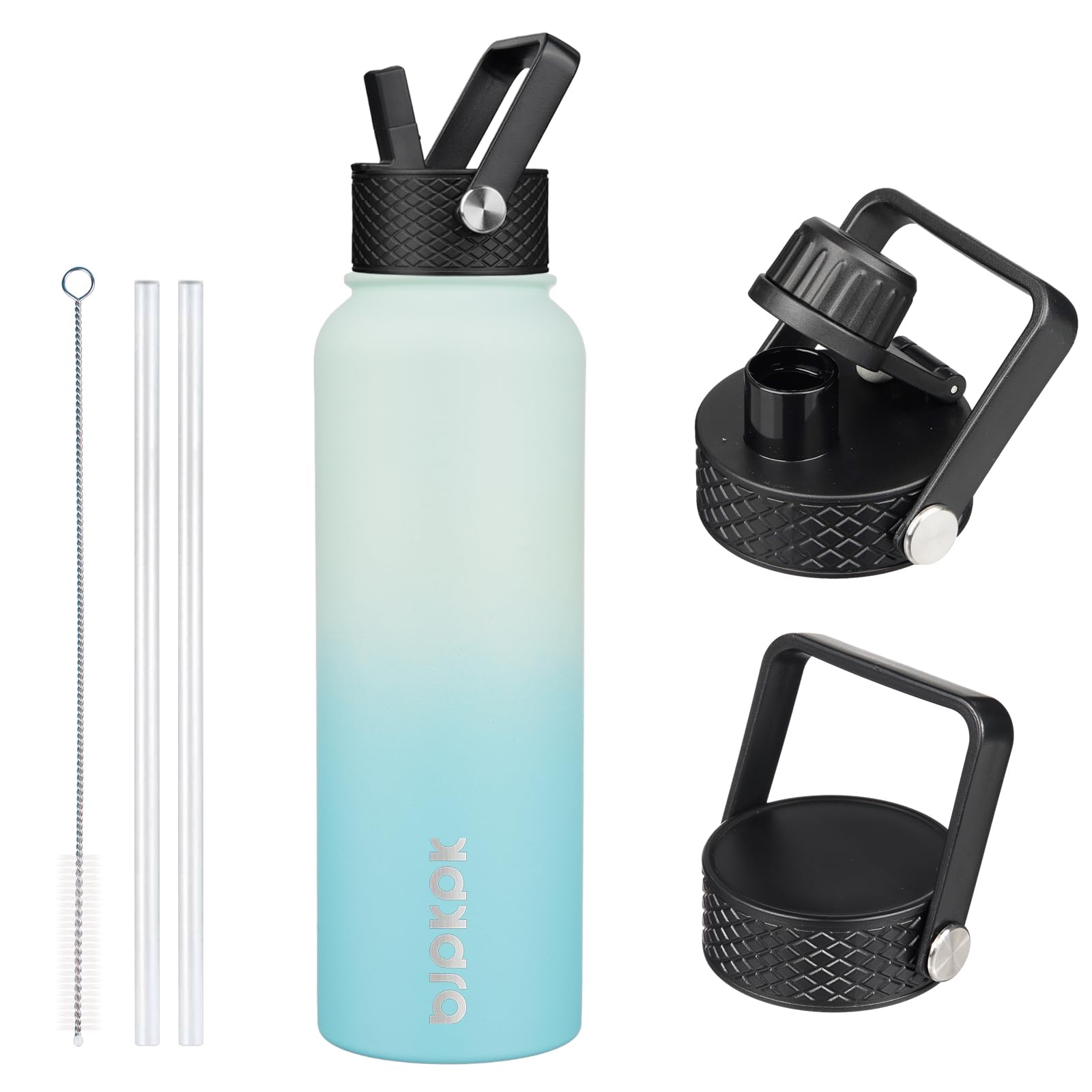 BJPKPK Insulated Water Bottles with Straw Lid, 18oz Stainless Steel Metal Water Bottle, Cold Hot Thermo with 3 Lids, Leak Proof BPA Free Travel Cup, Wide Mouth Flasks, Thermo-Ocean Dream