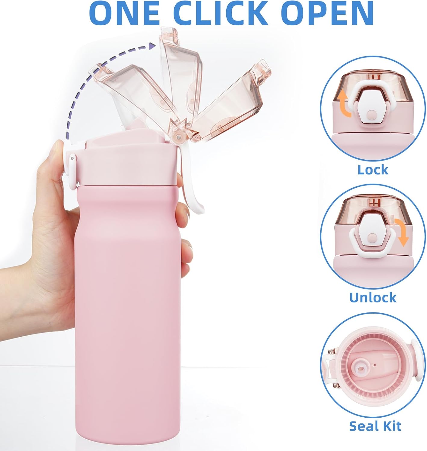 BJPKPK Water Bottle with Straw 18oz Insulated Water Bottles Reusable Stainless Steel Metal Thermal Flask with Leak Proof Lockable Lid and Carry Handle,Light Pink
