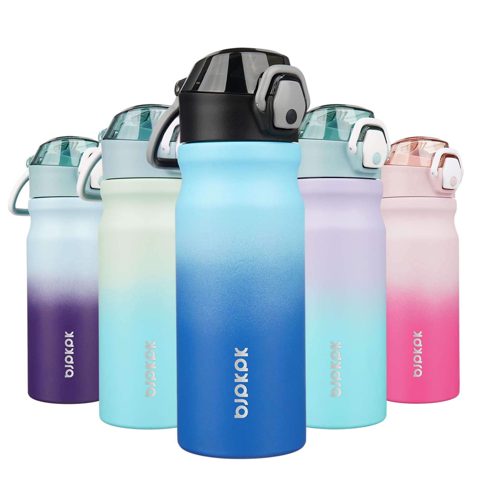 BJPKPK Water Bottle with Straw 18oz Insulated Water Bottles Reusable Stainless Steel Metal Thermal Flask with Leak Proof Lockable Lid and Carry Handle,Light Pink