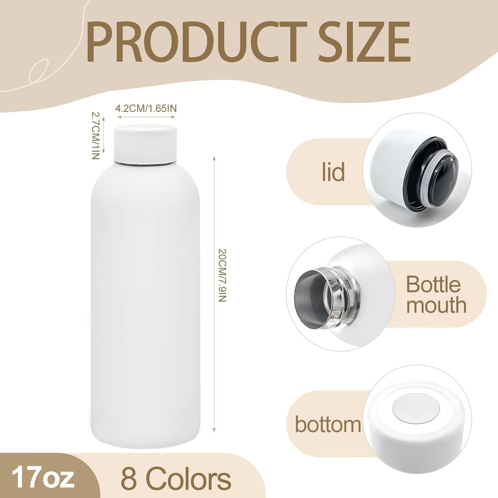 16 Pack Stainless Steel Insulated Water Bottle 17oz Blank Double Wall Vacuum Thermal Sports Bottle Personalized Metal Water Bottles Bulk for Travel Team Gift, Office
