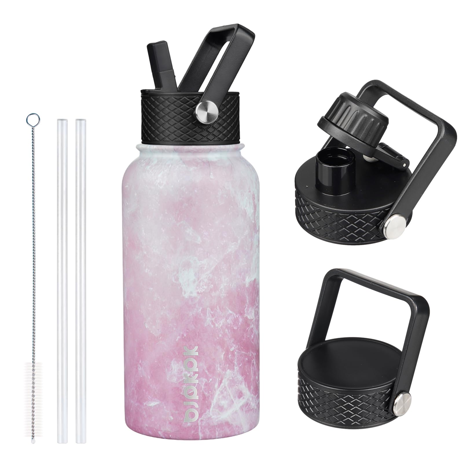 BJPKPK Insulated Water Bottles with Straw Lid, 18oz Stainless Steel Metal Water Bottle, Cold Hot Thermo with 3 Lids, Leak Proof BPA Free Travel Cup, Wide Mouth Flasks, Thermo-Ocean Dream