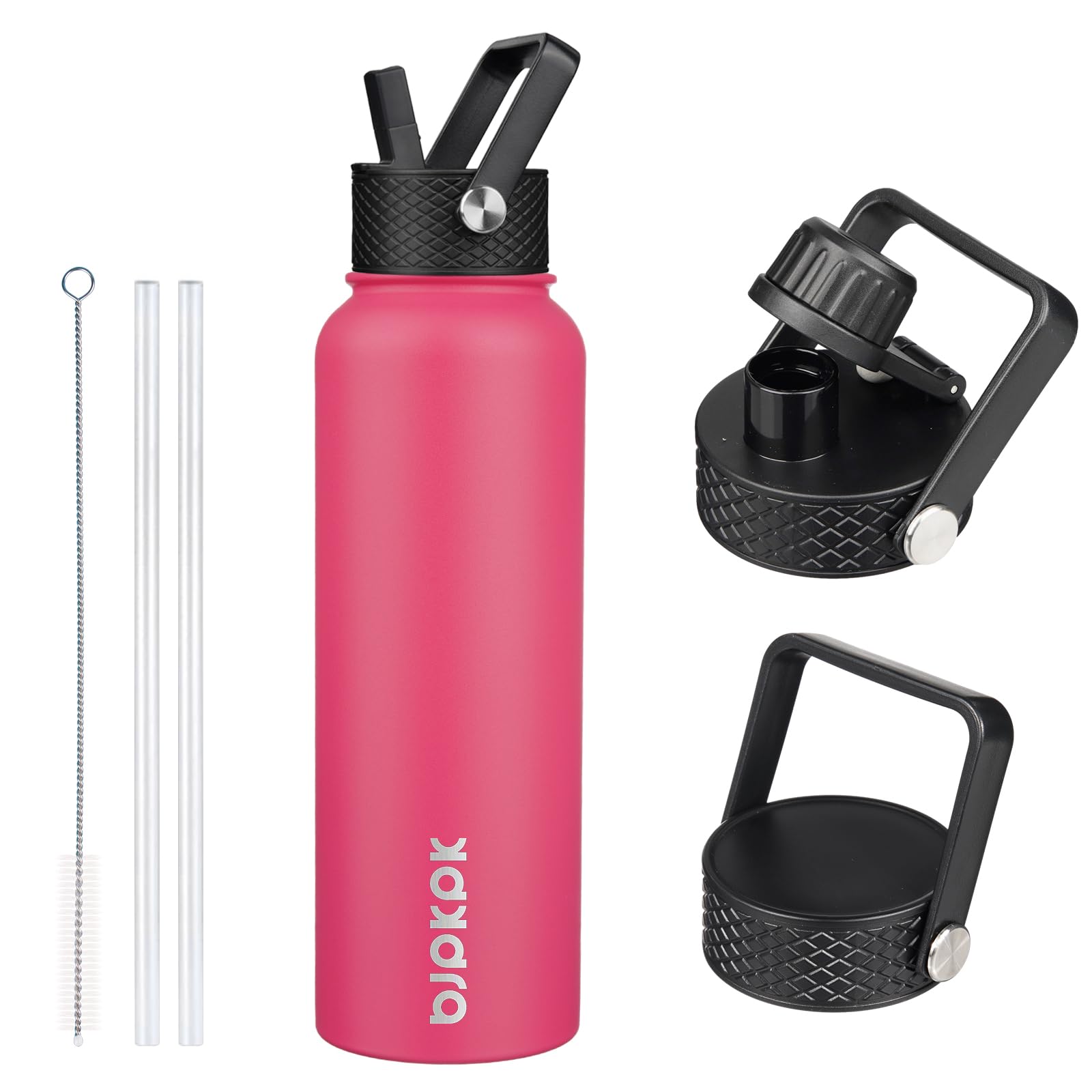 BJPKPK Insulated Water Bottles with Straw Lid, 18oz Stainless Steel Metal Water Bottle, Cold Hot Thermo with 3 Lids, Leak Proof BPA Free Travel Cup, Wide Mouth Flasks, Thermo-Ocean Dream