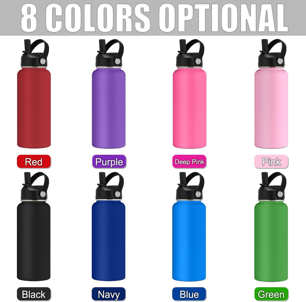Custom Water Bottles Personalized with Straw Lid 12/18/24/32/40 oz Customized Stainless Steel Water Bottle with Engraved Names Double Wall Insulated for School Sports