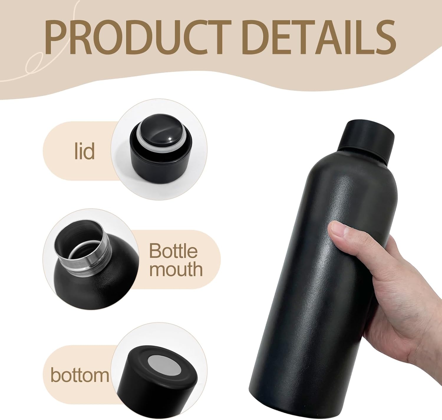 16 Pack Stainless Steel Insulated Water Bottle 17oz Blank Double Wall Vacuum Thermal Sports Bottle Personalized Powder Coated Bulk for Laser Engrave, Black