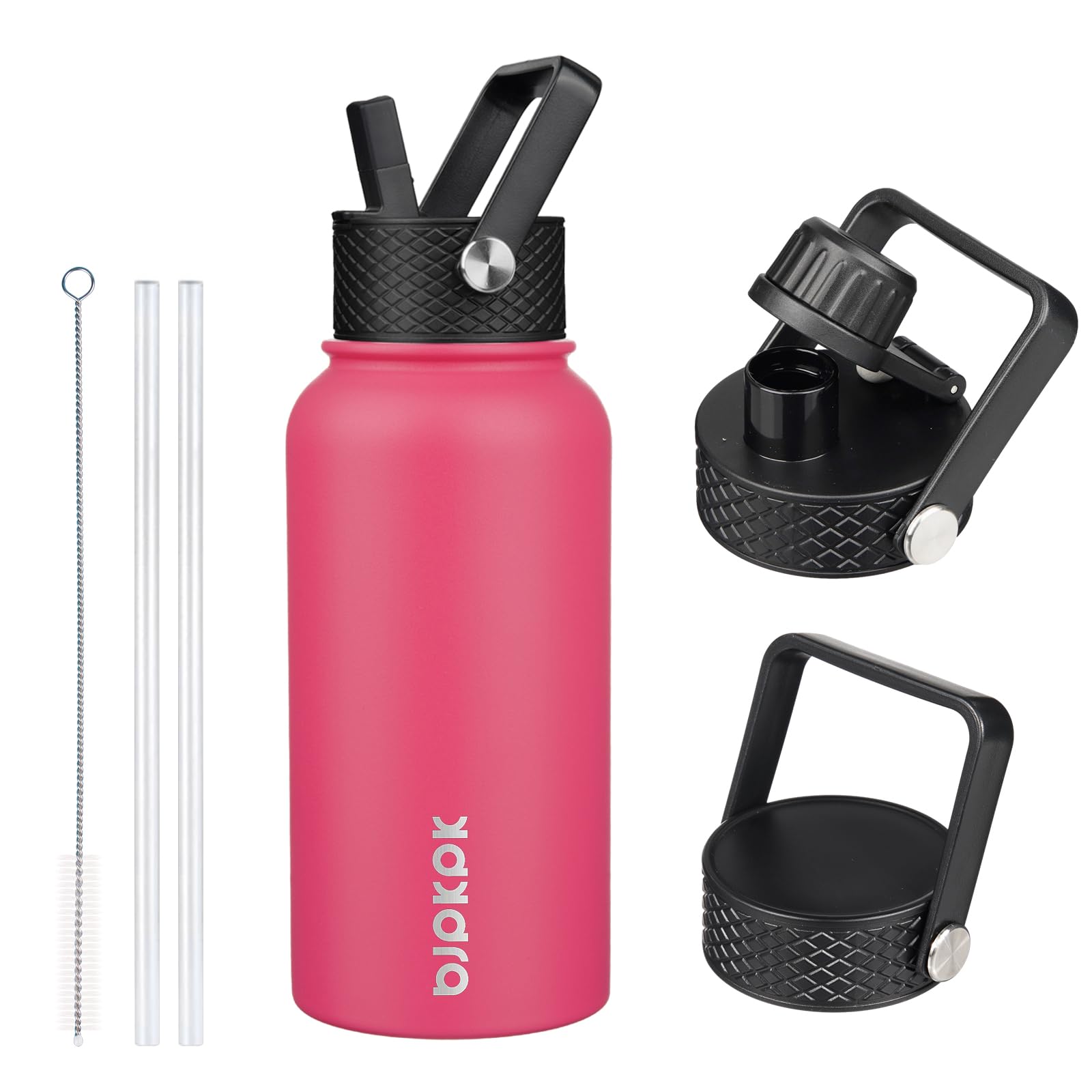 BJPKPK Insulated Water Bottles with Straw Lid, 18oz Stainless Steel Metal Water Bottle, Cold Hot Thermo with 3 Lids, Leak Proof BPA Free Travel Cup, Wide Mouth Flasks, Thermo-Ocean Dream