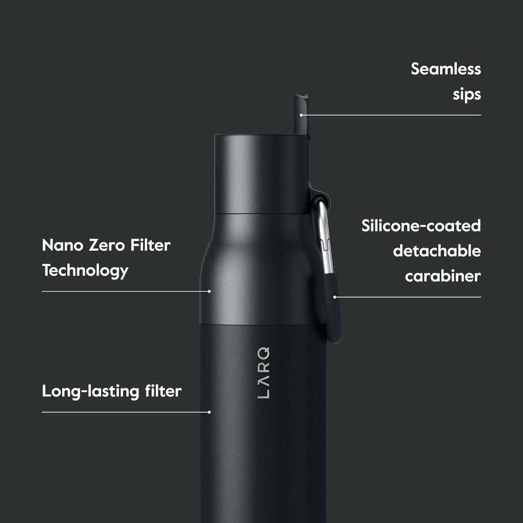 LARQ Bottle Filtered - Insulated Stainless Steel Water Bottle BPA Free with Nano Zero technology and long-lasting filters, Obsidian Black, 17oz
