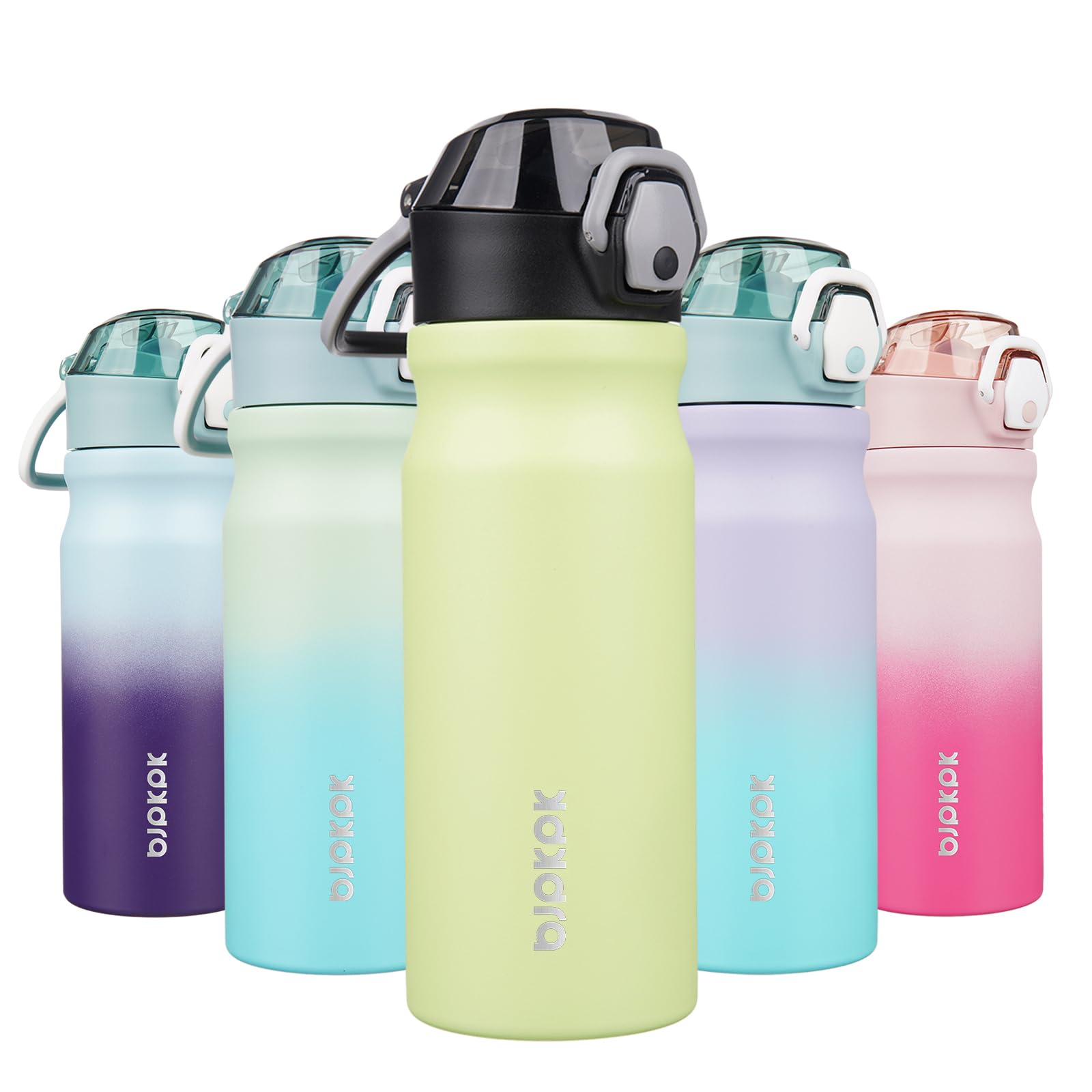 BJPKPK Water Bottle with Straw 18oz Insulated Water Bottles Reusable Stainless Steel Metal Thermal Flask with Leak Proof Lockable Lid and Carry Handle,Light Pink