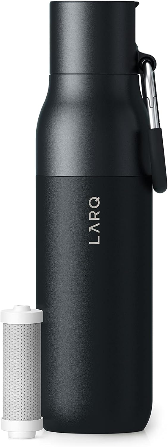 LARQ Bottle Filtered - Insulated Stainless Steel Water Bottle BPA Free with Nano Zero technology and long-lasting filters, Obsidian Black, 17oz