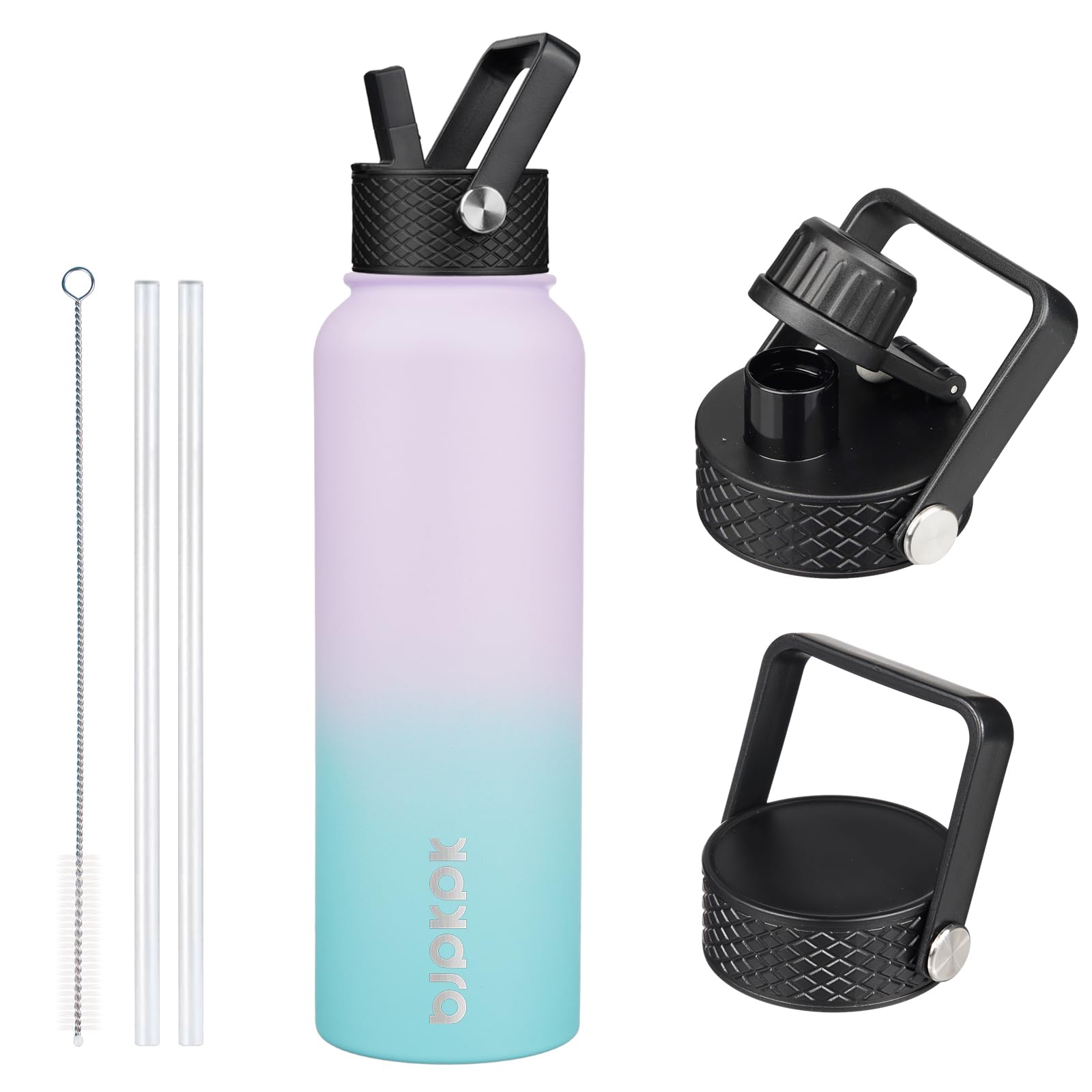 BJPKPK Insulated Water Bottles with Straw Lid, 18oz Stainless Steel Metal Water Bottle, Cold Hot Thermo with 3 Lids, Leak Proof BPA Free Travel Cup, Wide Mouth Flasks, Thermo-Ocean Dream