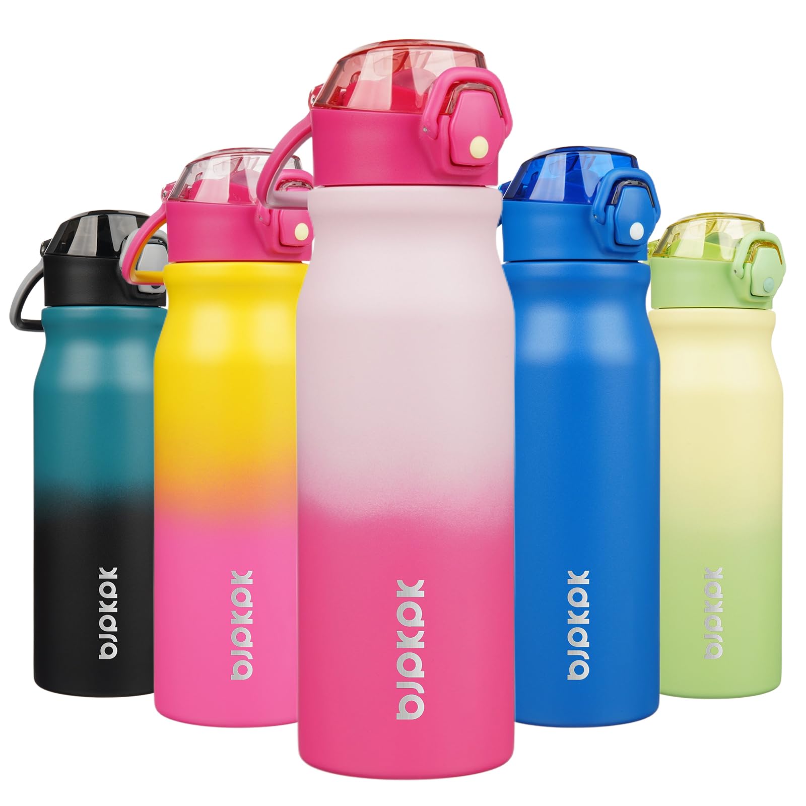 BJPKPK 18oz Insulated Water Bottle with Straw Stainless Steel Double Wall Water Bottles BPA Free Leak Proof Thermal Flask with Lockable Flip Lid and Soft Silicone Spout,Indigo Black