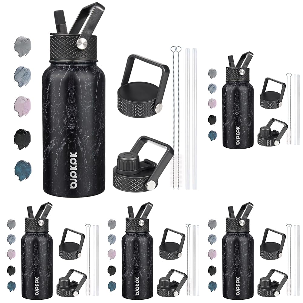 BJPKPK Insulated Water Bottles with Straw Lid, 18oz Stainless Steel Metal Water Bottle, Cold Hot Thermo with 3 Lids, Leak Proof BPA Free Travel Cup, Wide Mouth Flasks, Thermo-Ocean Dream