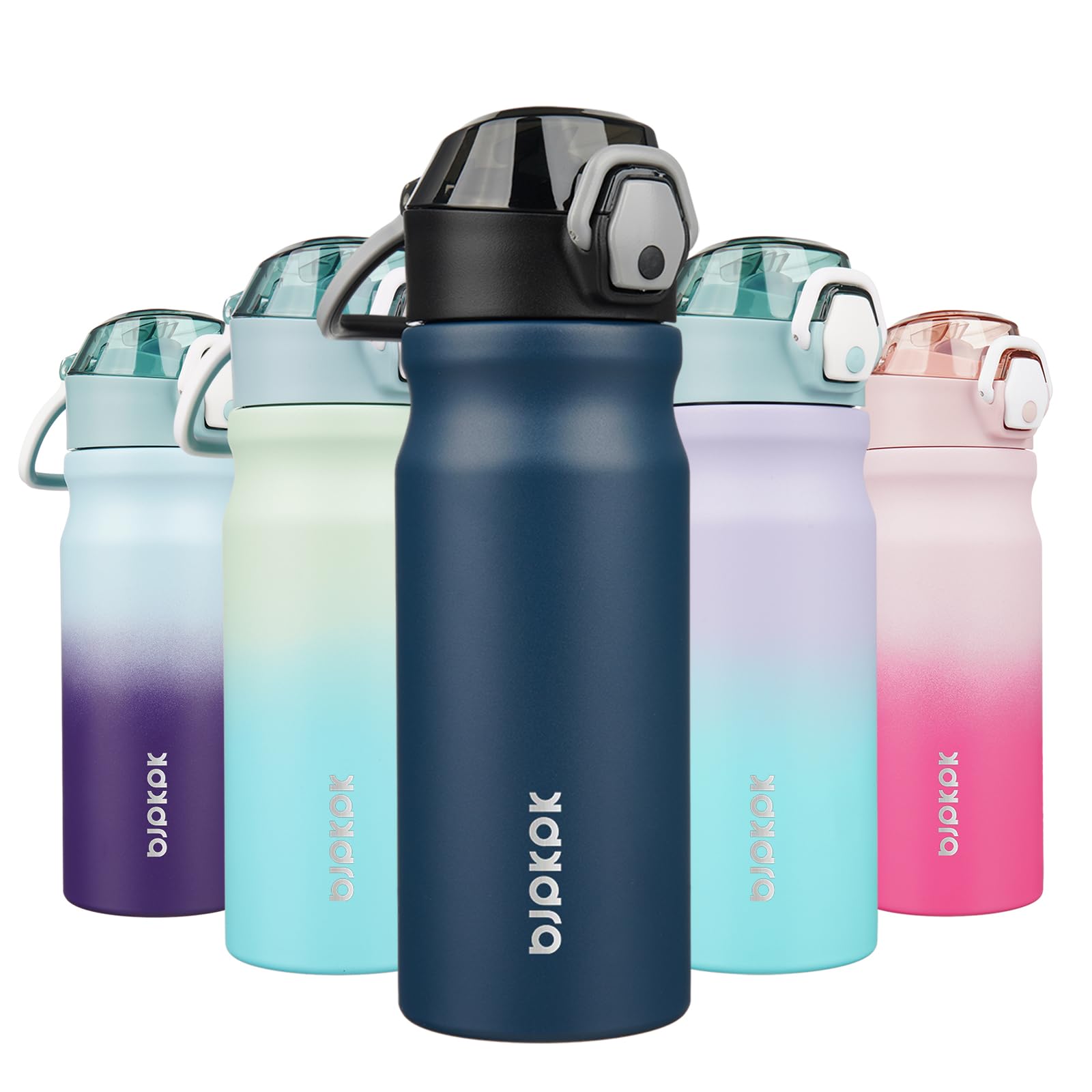 BJPKPK 18oz Insulated Water Bottle with Straw Stainless Steel Double Wall Water Bottles BPA Free Leak Proof Thermal Flask with Lockable Flip Lid and Soft Silicone Spout,Indigo Black