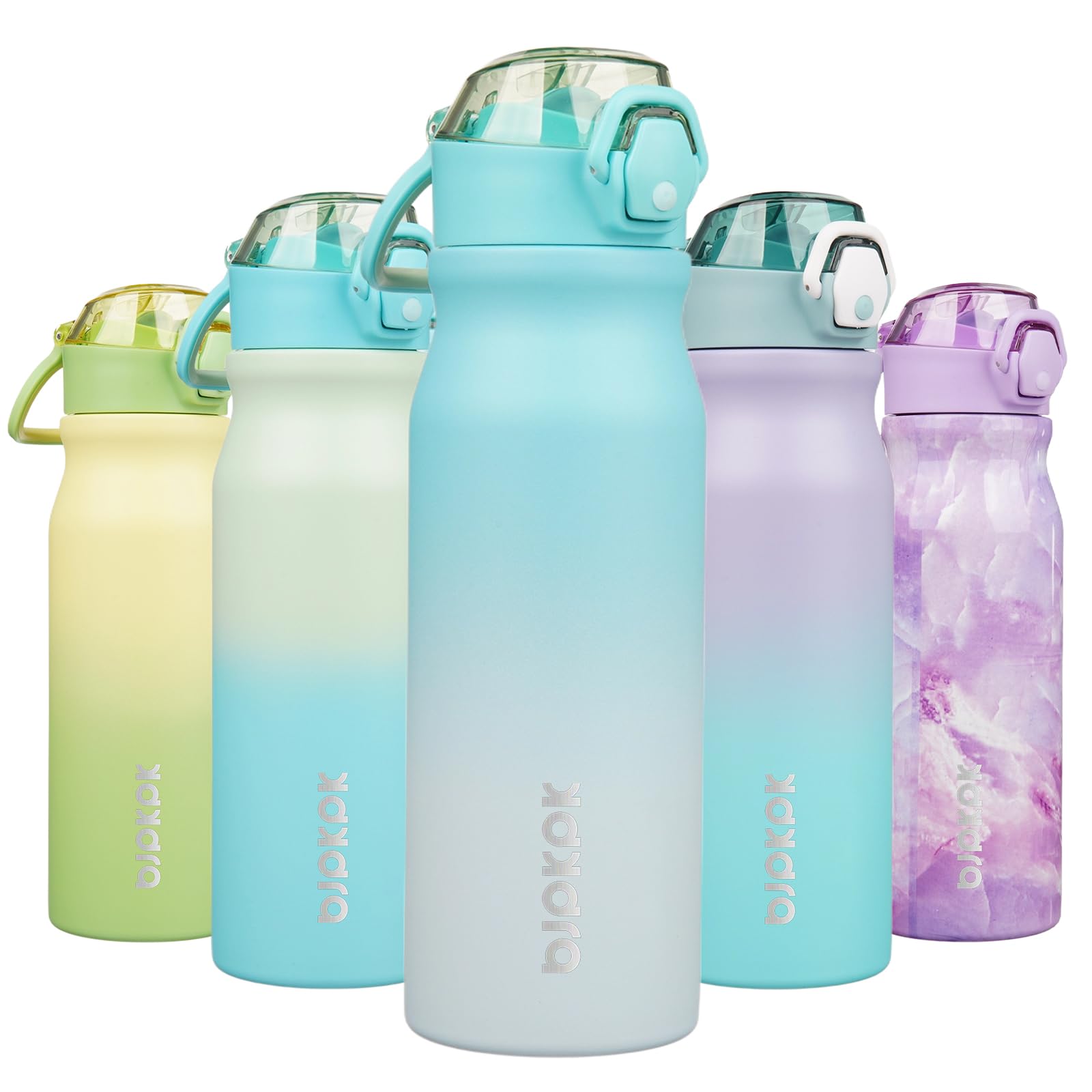 BJPKPK Water Bottle with Straw 18oz Insulated Water Bottles Reusable Stainless Steel Metal Thermal Flask with Leak Proof Lockable Lid and Carry Handle,Light Pink