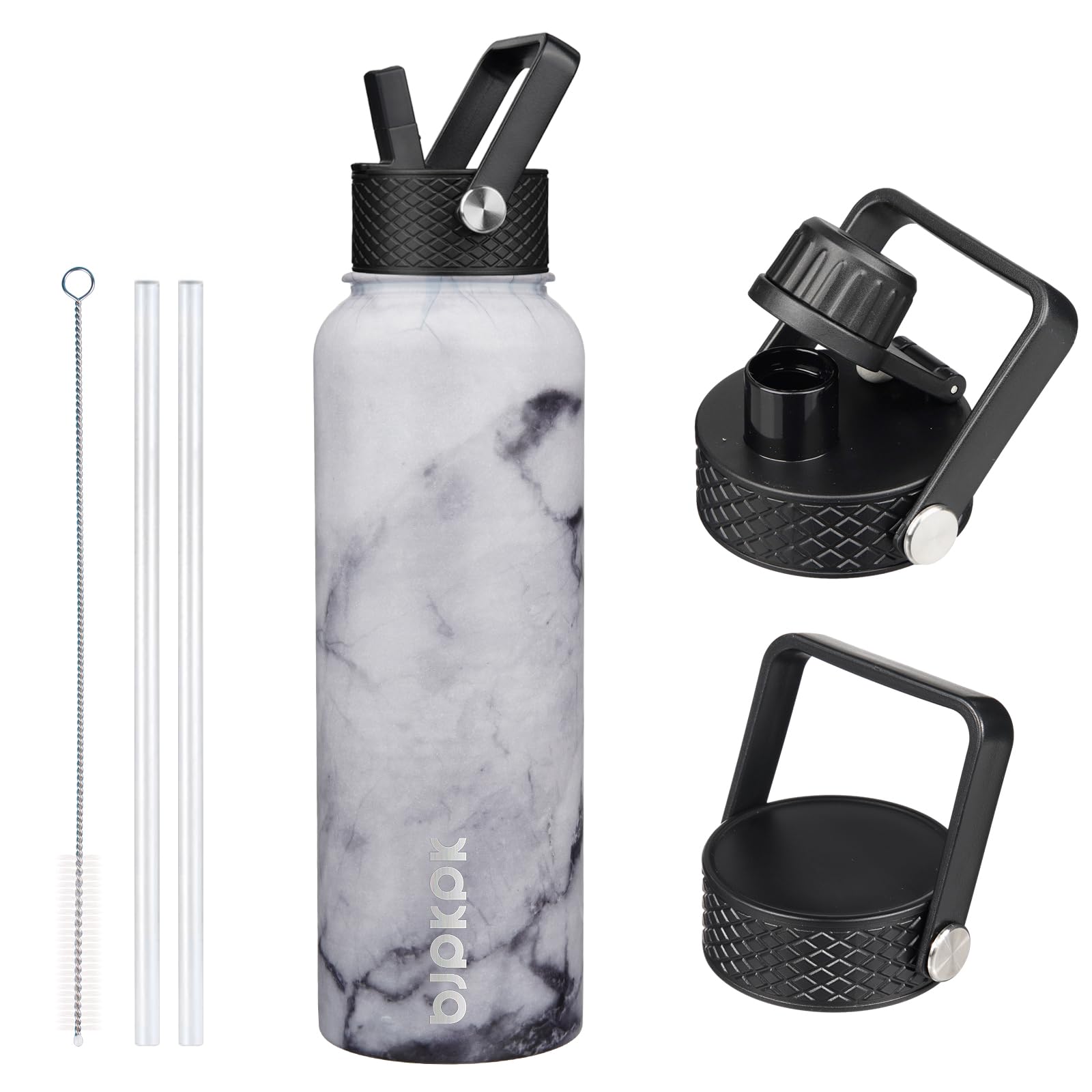 BJPKPK Insulated Water Bottles with Straw Lid, 18oz Stainless Steel Metal Water Bottle, Cold Hot Thermo with 3 Lids, Leak Proof BPA Free Travel Cup, Wide Mouth Flasks, Thermo-Ocean Dream