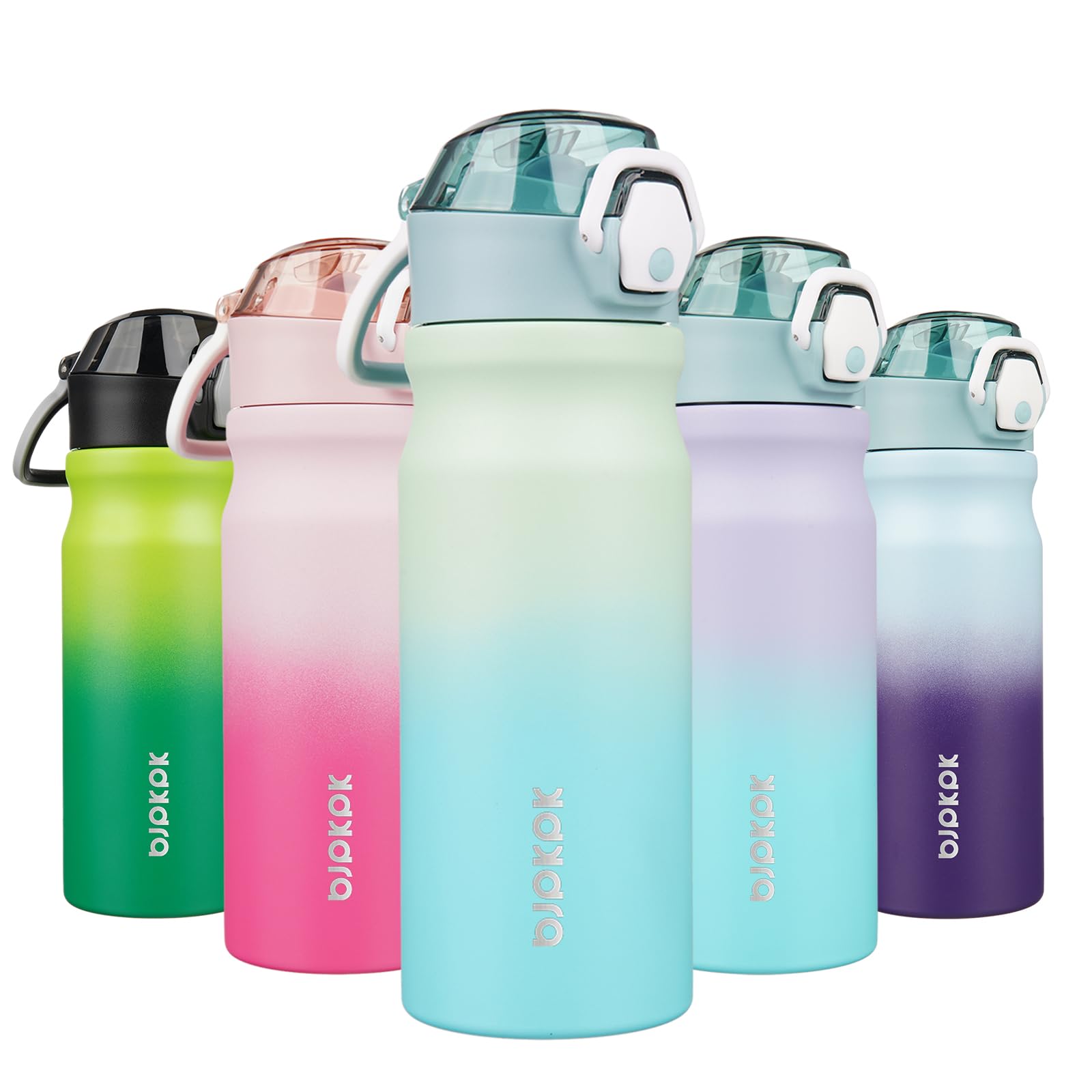 BJPKPK Water Bottle with Straw 18oz Insulated Water Bottles Reusable Stainless Steel Metal Thermal Flask with Leak Proof Lockable Lid and Carry Handle,Light Pink