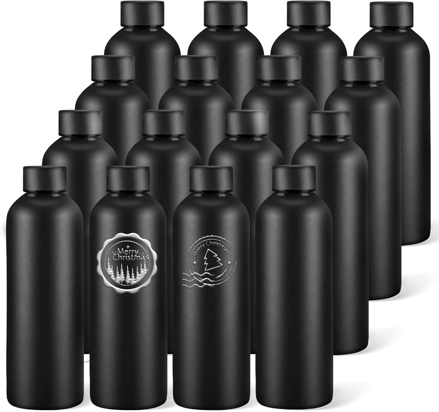 16 Pack Stainless Steel Insulated Water Bottle 17oz Blank Double Wall Vacuum Thermal Sports Bottle Personalized Powder Coated Bulk for Laser Engrave, Black