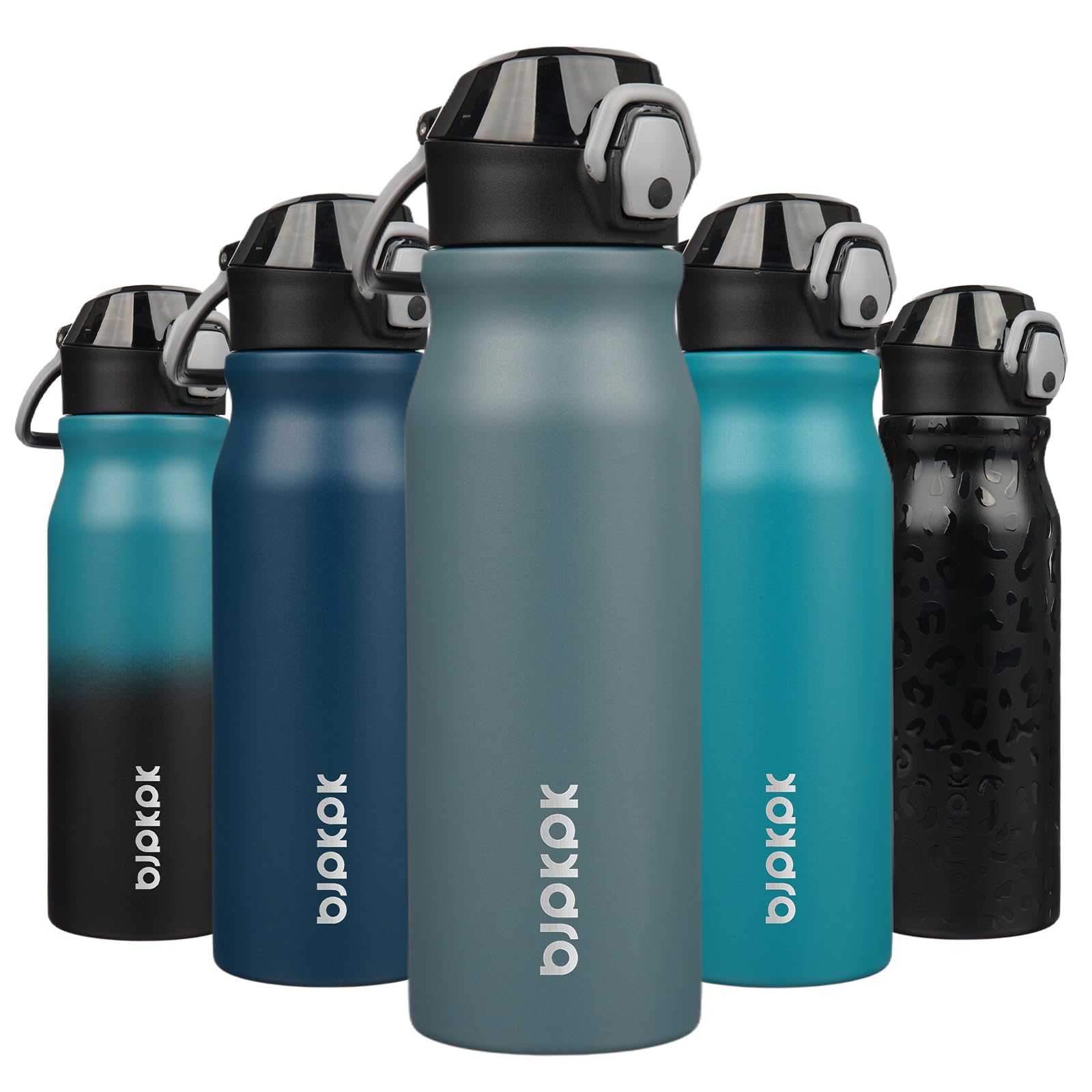 BJPKPK 18oz Insulated Water Bottle with Straw Stainless Steel Double Wall Water Bottles BPA Free Leak Proof Thermal Flask with Lockable Flip Lid and Soft Silicone Spout,Indigo Black