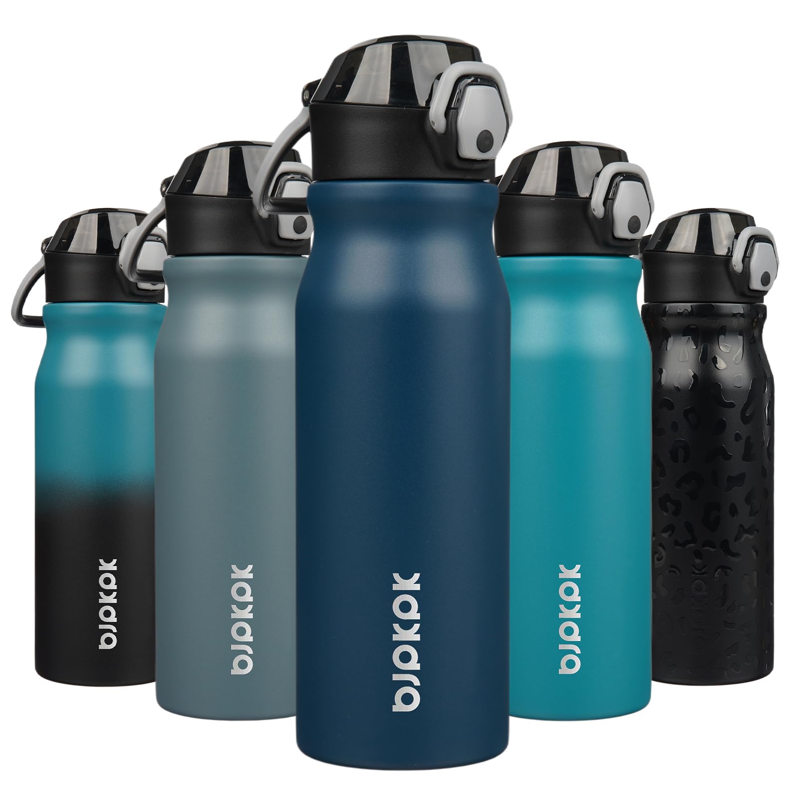 BJPKPK 18oz Insulated Water Bottle with Straw Stainless Steel Double Wall Water Bottles BPA Free Leak Proof Thermal Flask with Lockable Flip Lid and Soft Silicone Spout,Indigo Black