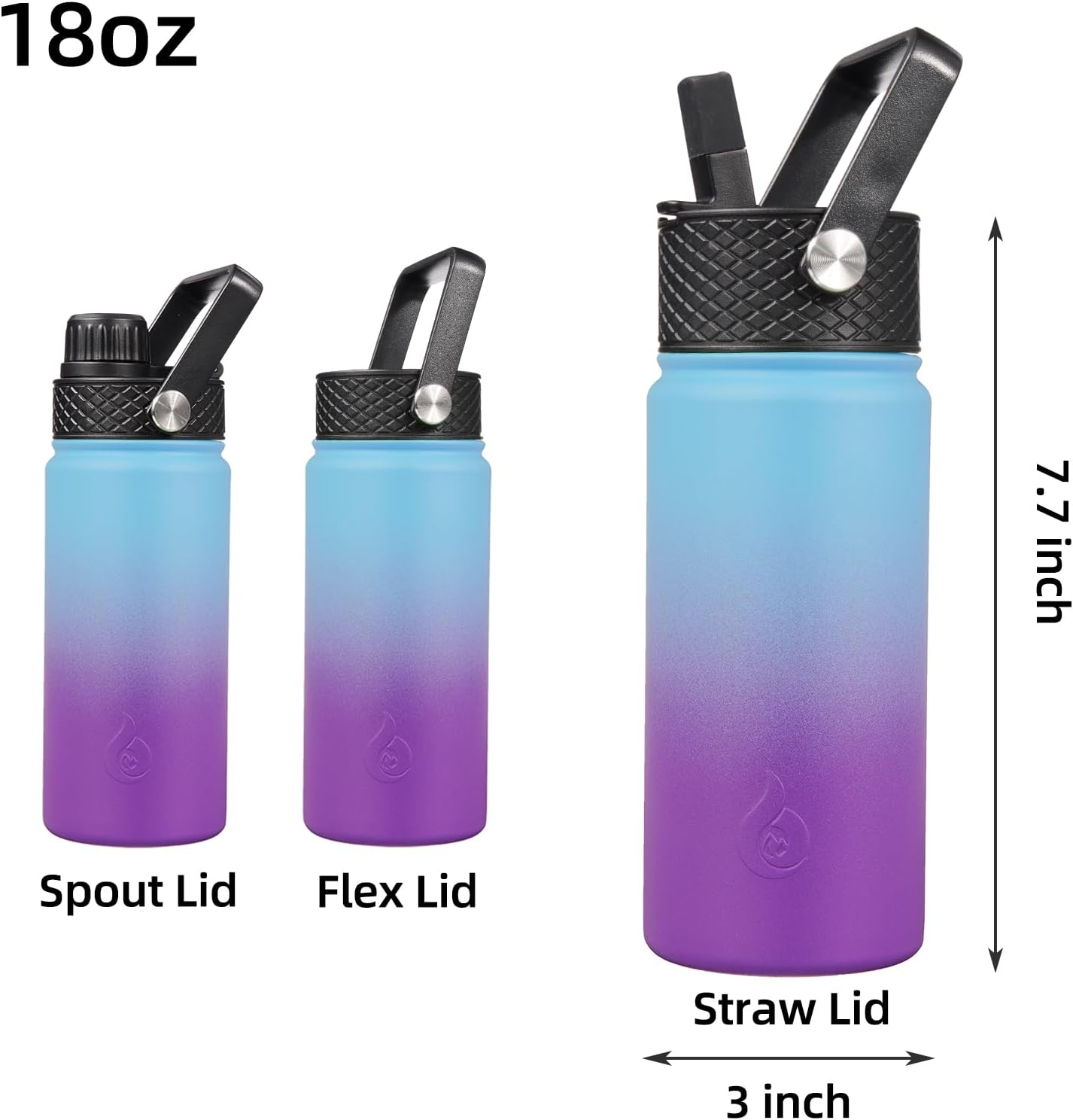 BJPKPK Insulated Water Bottles with Straw Lid, 18oz Stainless Steel Metal Water Bottle, Cold Hot Thermo with 3 Lids, Leak Proof BPA Free Travel Cup, Wide Mouth Flasks, Thermo-Ocean Dream