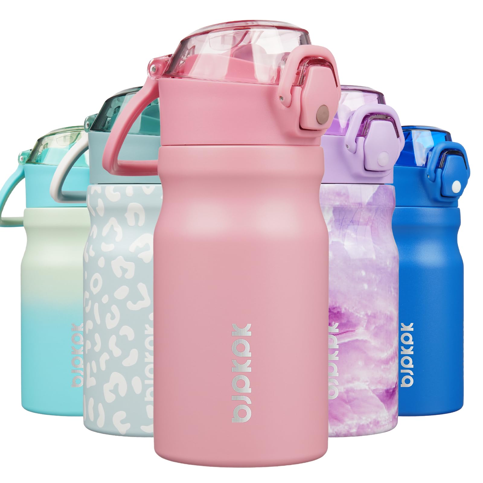 BJPKPK Water Bottle with Straw 18oz Insulated Water Bottles Reusable Stainless Steel Metal Thermal Flask with Leak Proof Lockable Lid and Carry Handle,Light Pink
