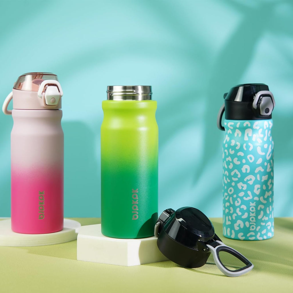 BJPKPK Water Bottle with Straw 18oz Insulated Water Bottles Reusable Stainless Steel Metal Thermal Flask with Leak Proof Lockable Lid and Carry Handle,Light Pink