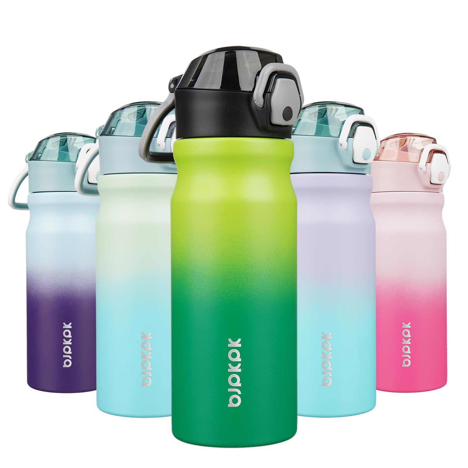 BJPKPK Water Bottle with Straw 18oz Insulated Water Bottles Reusable Stainless Steel Metal Thermal Flask with Leak Proof Lockable Lid and Carry Handle,Light Pink