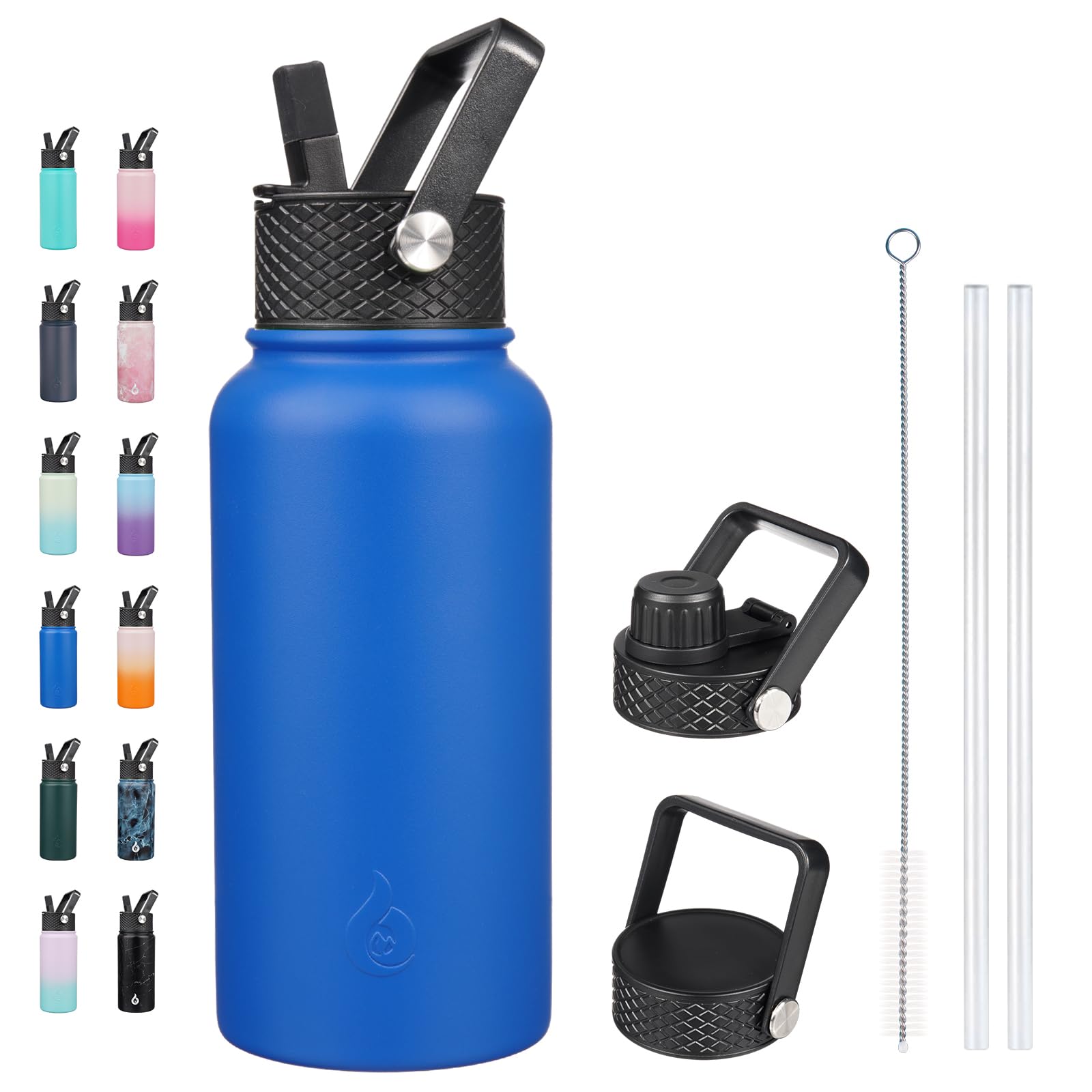 BJPKPK Insulated Water Bottles with Straw Lid, 18oz Stainless Steel Metal Water Bottle, Cold Hot Thermo with 3 Lids, Leak Proof BPA Free Travel Cup, Wide Mouth Flasks, Thermo-Ocean Dream