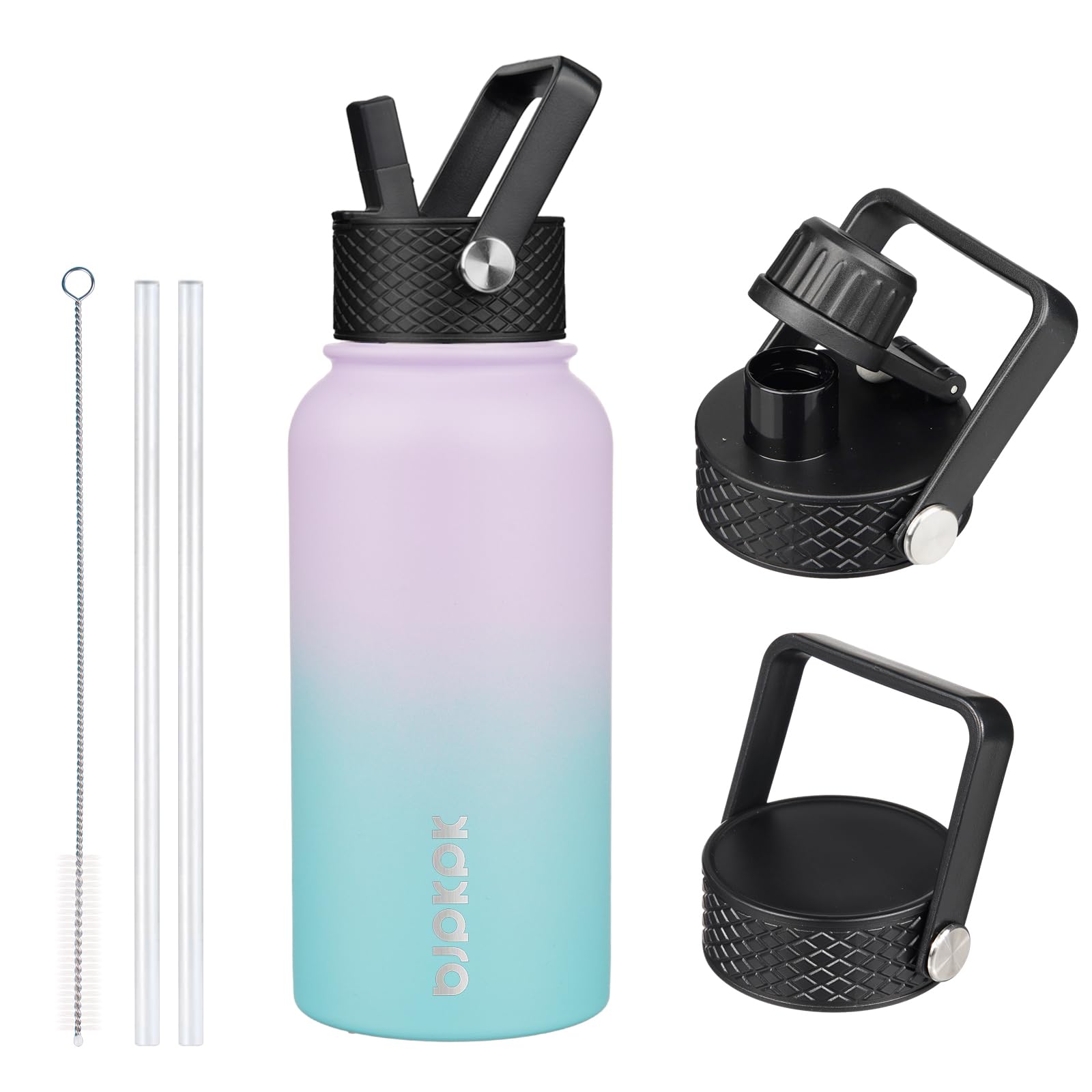 BJPKPK Insulated Water Bottles with Straw Lid, 18oz Stainless Steel Metal Water Bottle, Cold Hot Thermo with 3 Lids, Leak Proof BPA Free Travel Cup, Wide Mouth Flasks, Thermo-Ocean Dream