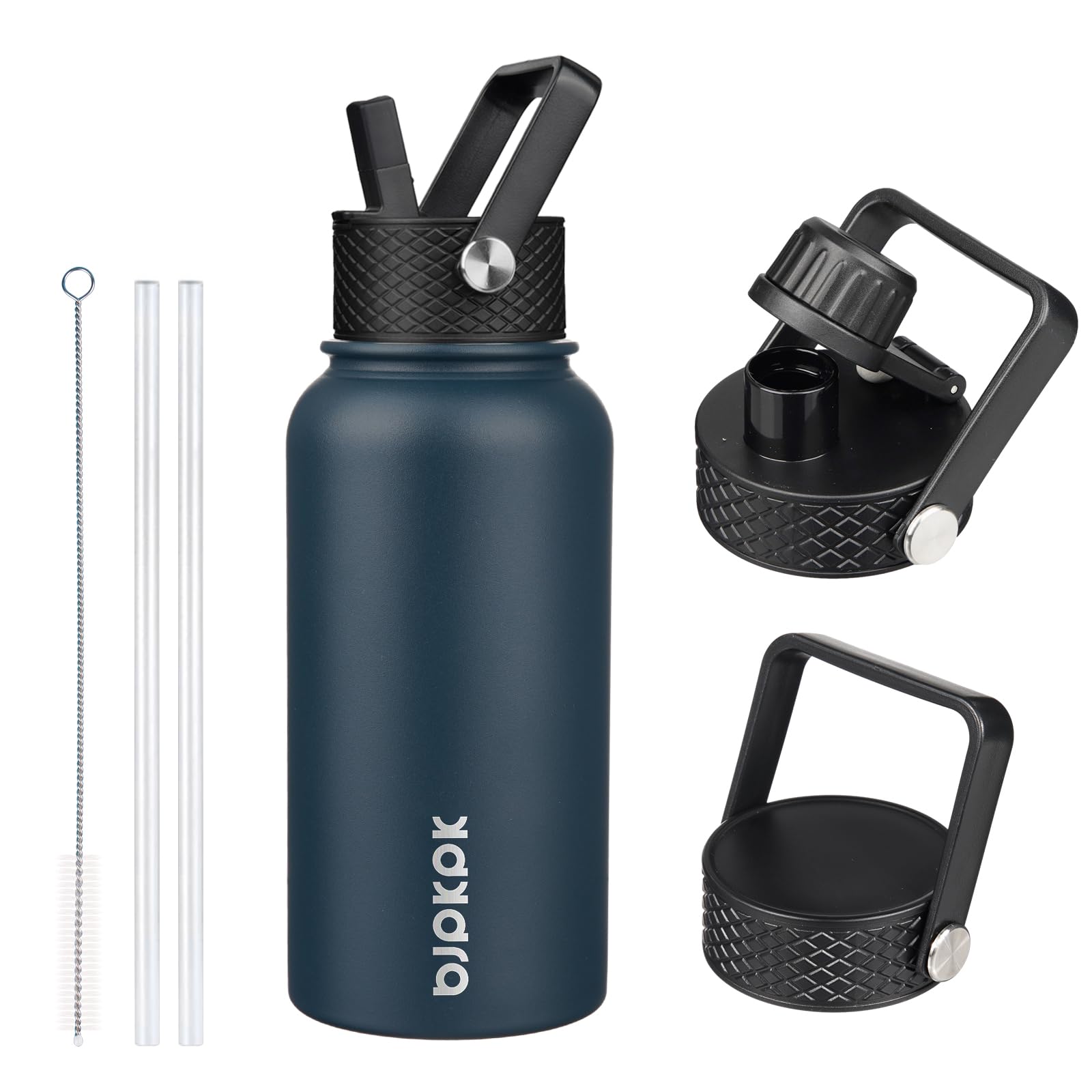 BJPKPK Insulated Water Bottles with Straw Lid, 18oz Stainless Steel Metal Water Bottle, Cold Hot Thermo with 3 Lids, Leak Proof BPA Free Travel Cup, Wide Mouth Flasks, Thermo-Ocean Dream