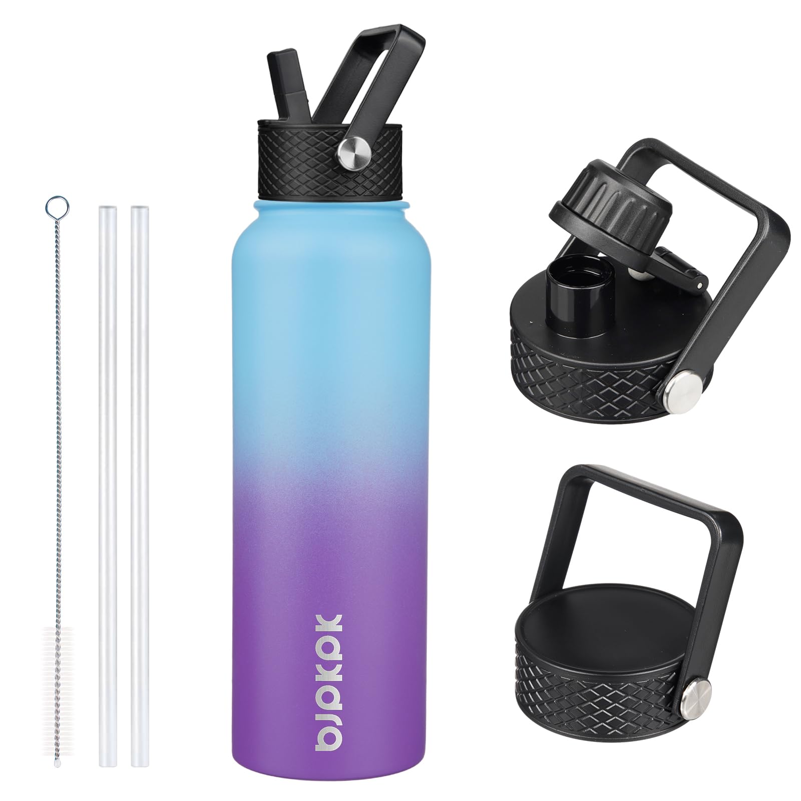 BJPKPK Insulated Water Bottles with Straw Lid, 18oz Stainless Steel Metal Water Bottle, Cold Hot Thermo with 3 Lids, Leak Proof BPA Free Travel Cup, Wide Mouth Flasks, Thermo-Ocean Dream