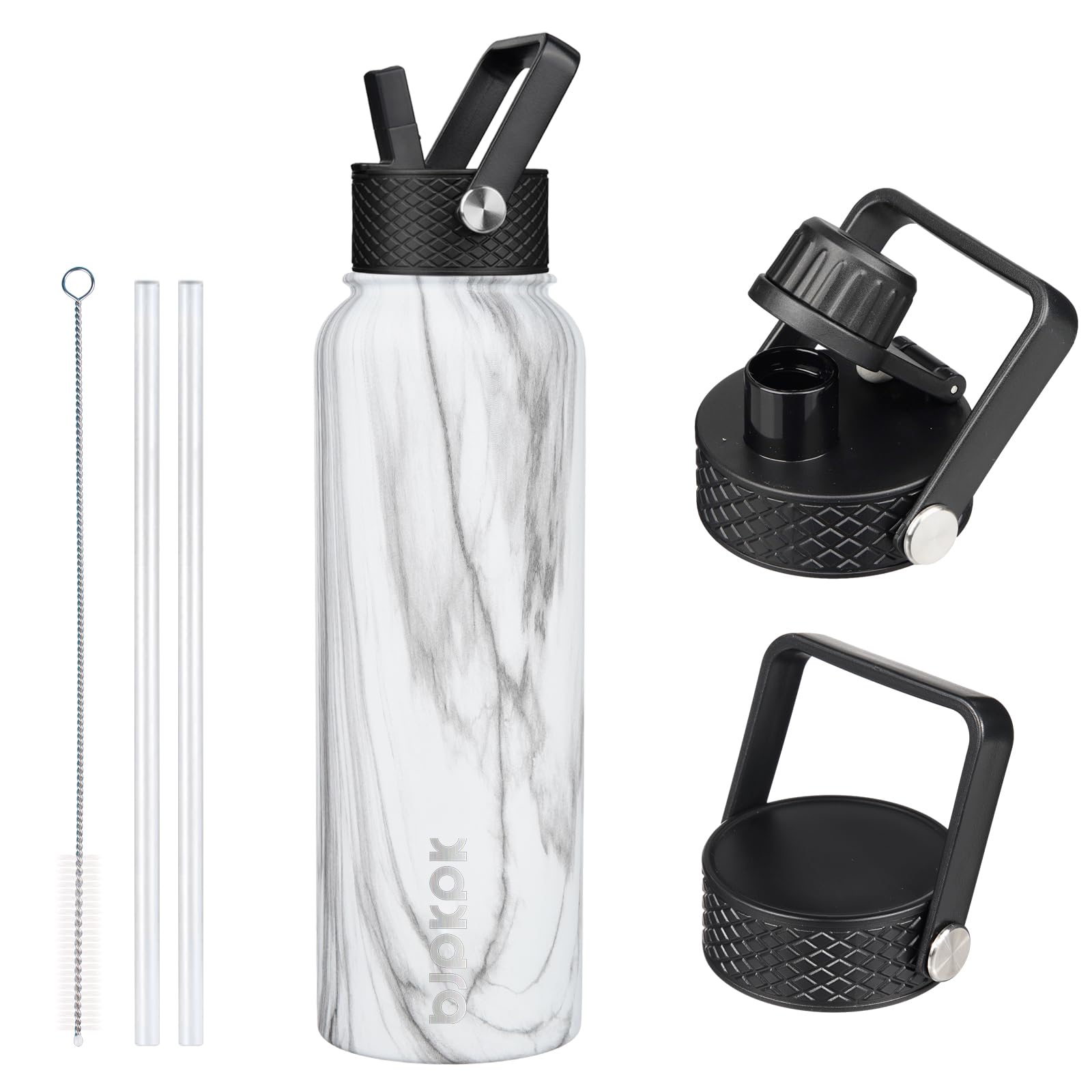 BJPKPK Insulated Water Bottles with Straw Lid, 18oz Stainless Steel Metal Water Bottle, Cold Hot Thermo with 3 Lids, Leak Proof BPA Free Travel Cup, Wide Mouth Flasks, Thermo-Ocean Dream