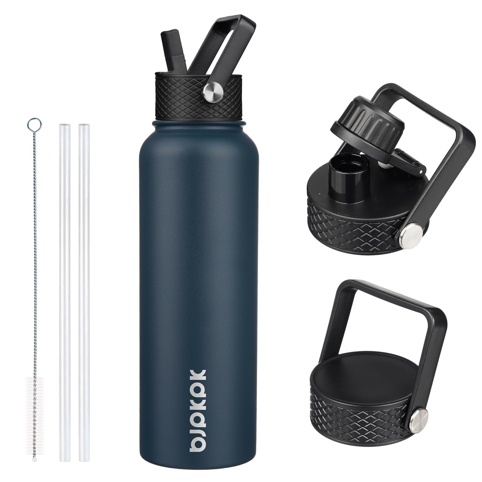 BJPKPK Insulated Water Bottles with Straw Lid, 18oz Stainless Steel Metal Water Bottle, Cold Hot Thermo with 3 Lids, Leak Proof BPA Free Travel Cup, Wide Mouth Flasks, Thermo-Ocean Dream