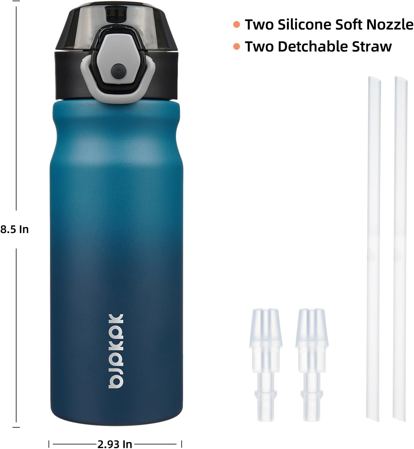 BJPKPK 18oz Insulated Water Bottle with Straw Stainless Steel Double Wall Water Bottles BPA Free Leak Proof Thermal Flask with Lockable Flip Lid and Soft Silicone Spout,Indigo Black