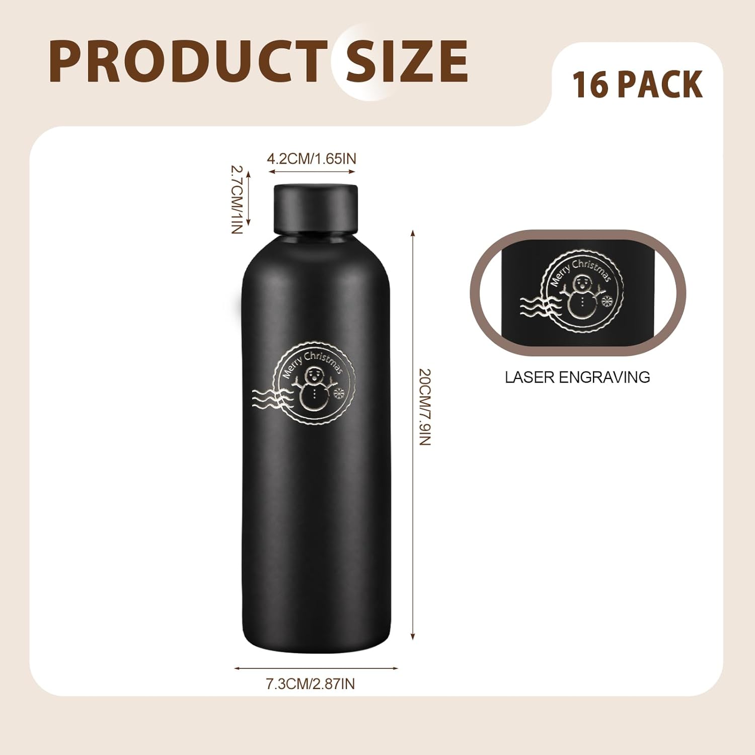 16 Pack Stainless Steel Insulated Water Bottle 17oz Blank Double Wall Vacuum Thermal Sports Bottle Personalized Powder Coated Bulk for Laser Engrave, Black