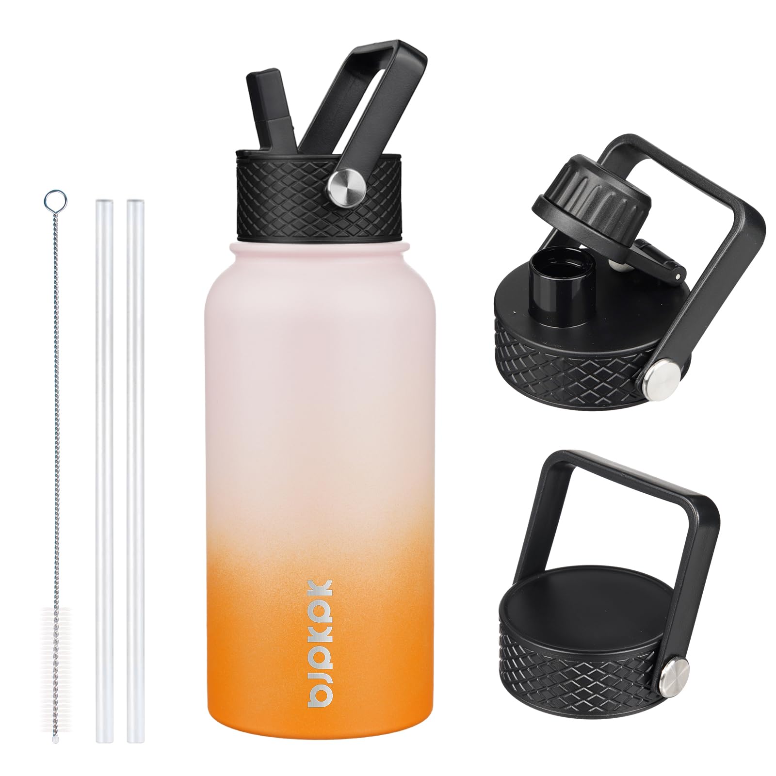 BJPKPK Insulated Water Bottles with Straw Lid, 18oz Stainless Steel Metal Water Bottle, Cold Hot Thermo with 3 Lids, Leak Proof BPA Free Travel Cup, Wide Mouth Flasks, Thermo-Ocean Dream