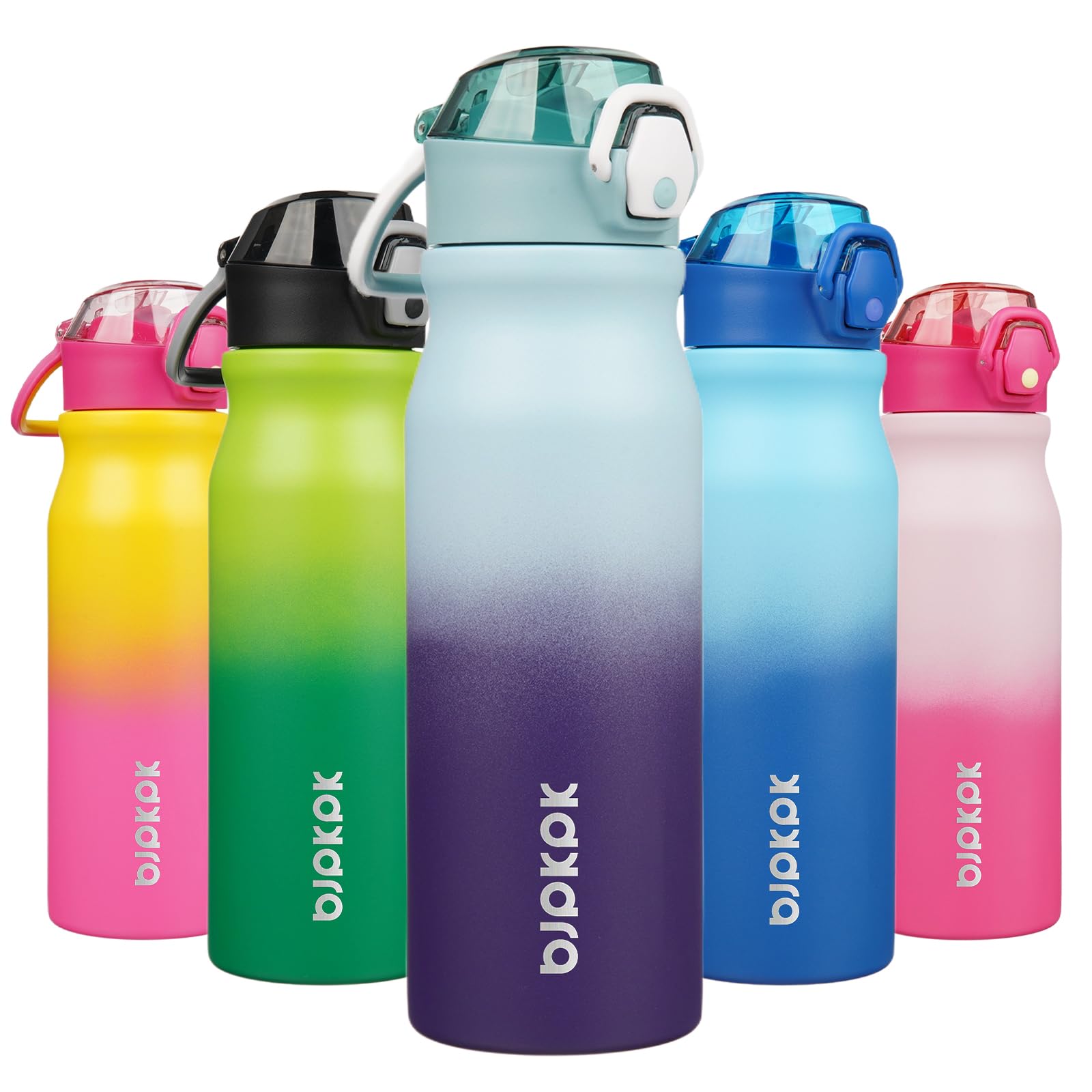 BJPKPK Water Bottle with Straw 18oz Insulated Water Bottles Reusable Stainless Steel Metal Thermal Flask with Leak Proof Lockable Lid and Carry Handle,Light Pink