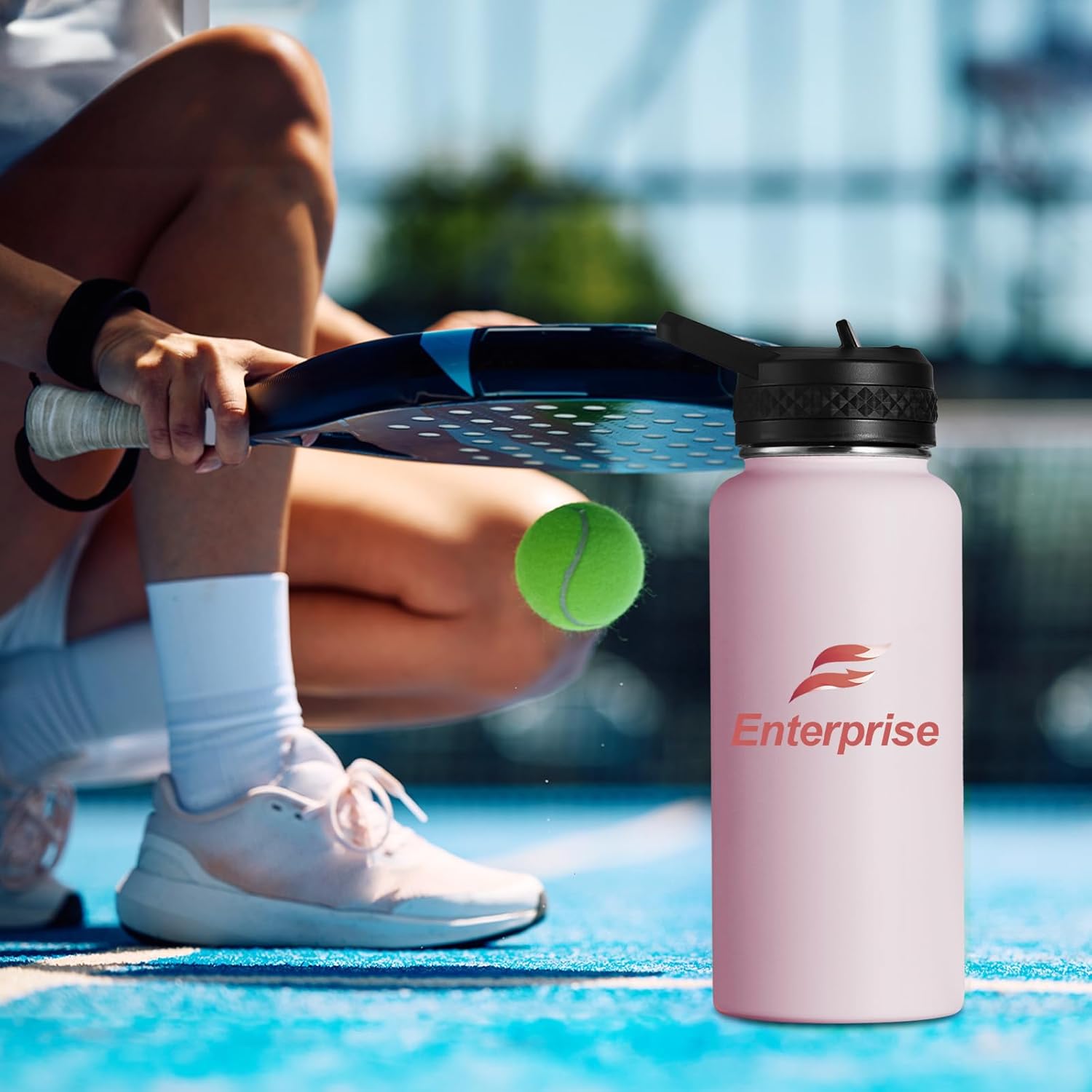 Personalized Custom Water Bottles with Text Logo Print in USA 32oz 10 Pcs Double Wall Stainless Steel Leakproof Wide Mouth Cups with Flip Straw