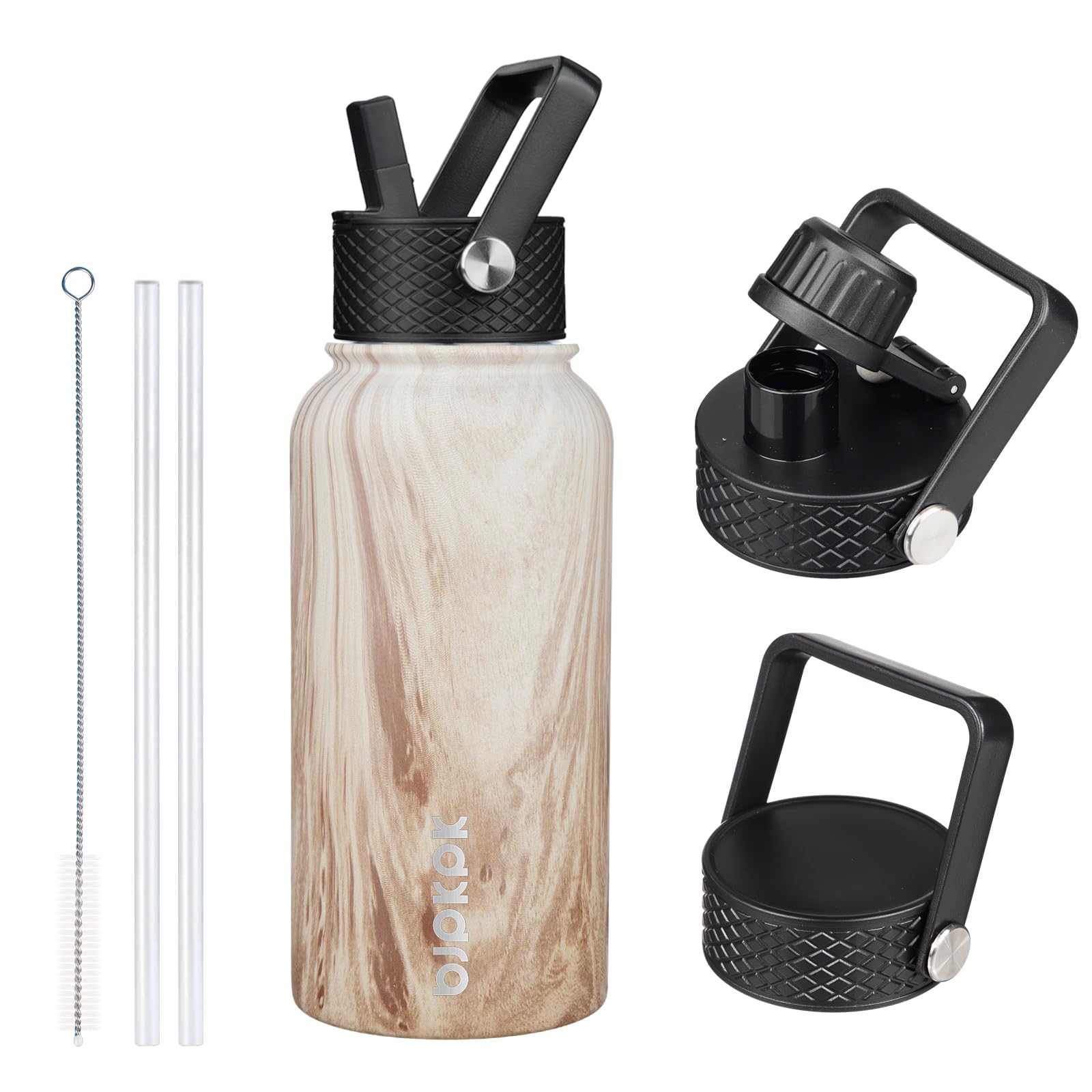 BJPKPK Insulated Water Bottles with Straw Lid, 18oz Stainless Steel Metal Water Bottle, Cold Hot Thermo with 3 Lids, Leak Proof BPA Free Travel Cup, Wide Mouth Flasks, Thermo-Ocean Dream