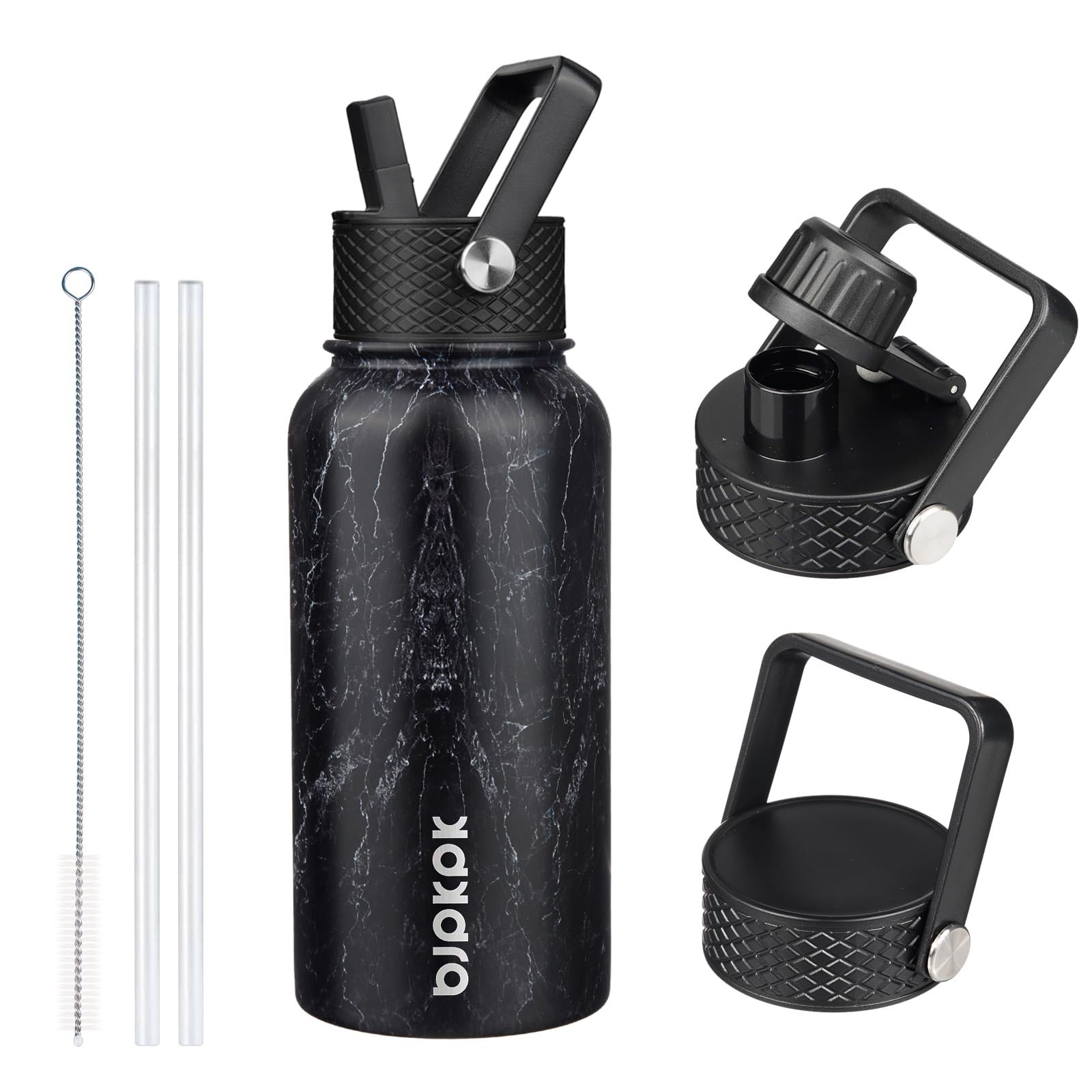 BJPKPK Insulated Water Bottles with Straw Lid, 18oz Stainless Steel Metal Water Bottle, Cold Hot Thermo with 3 Lids, Leak Proof BPA Free Travel Cup, Wide Mouth Flasks, Thermo-Ocean Dream