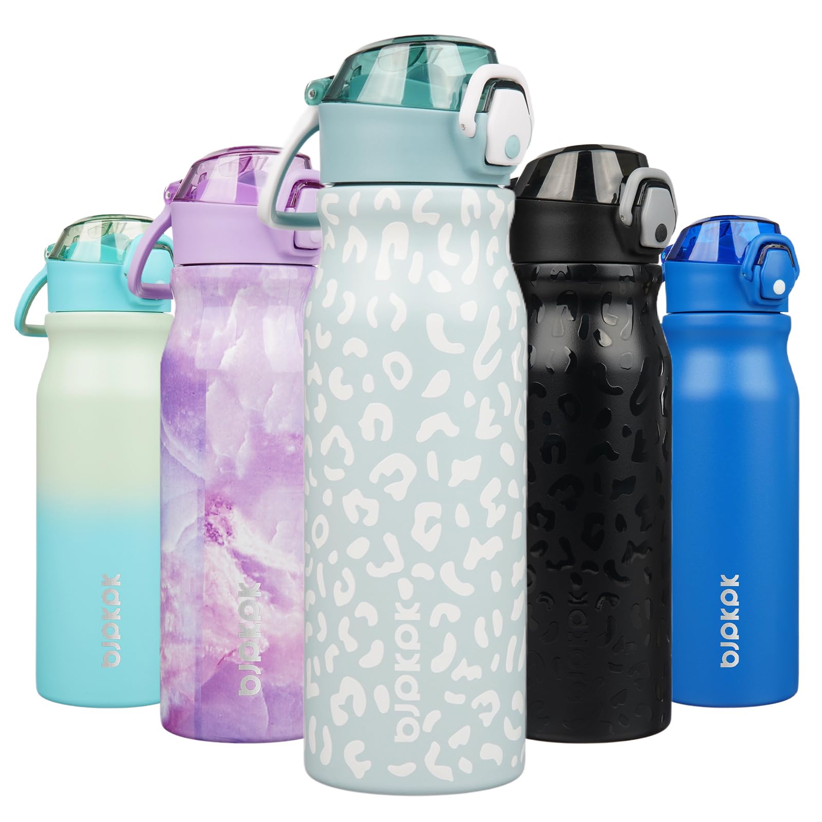 BJPKPK 18oz Insulated Water Bottle with Straw Stainless Steel Double Wall Water Bottles BPA Free Leak Proof Thermal Flask with Lockable Flip Lid and Soft Silicone Spout,Indigo Black