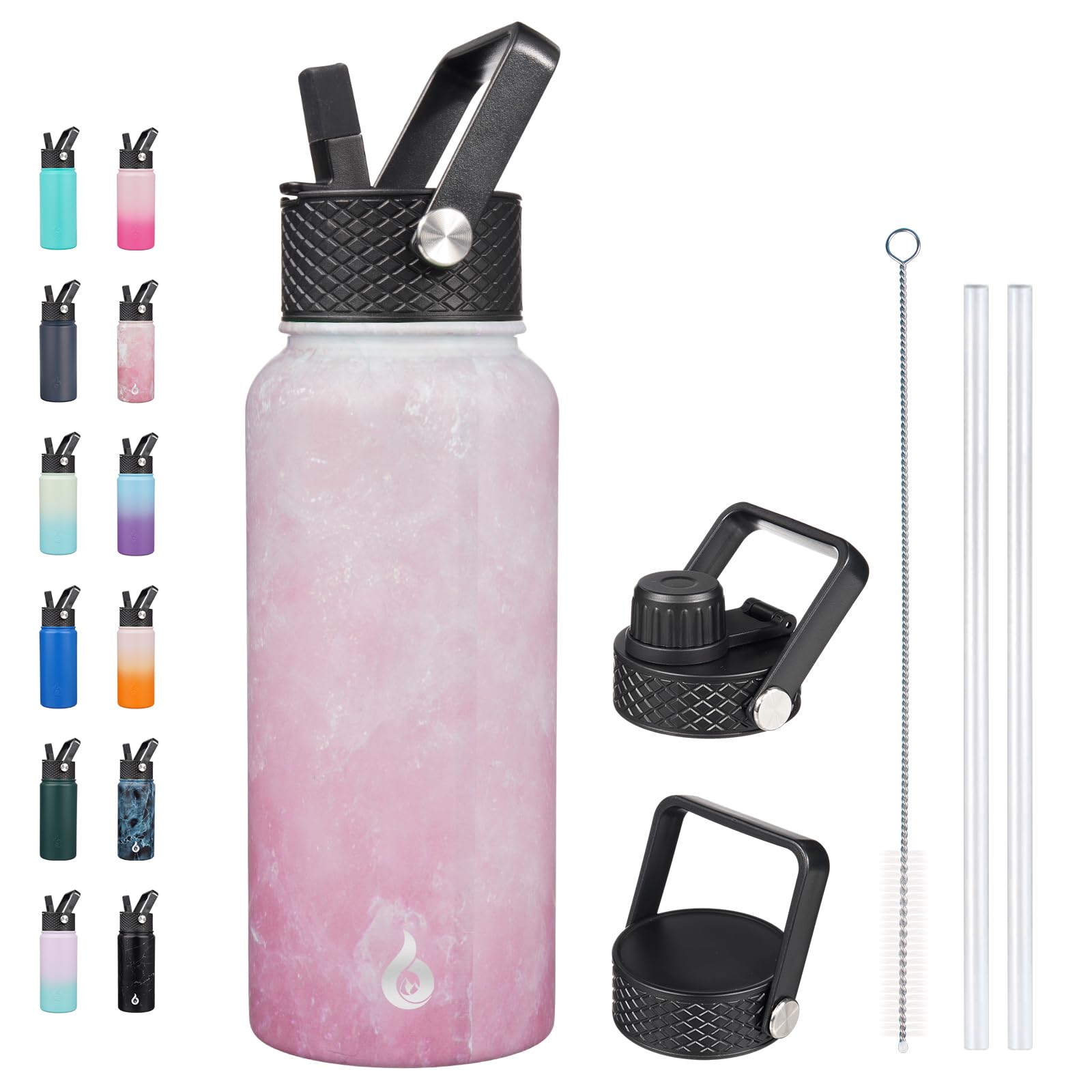 BJPKPK Insulated Water Bottles with Straw Lid, 18oz Stainless Steel Metal Water Bottle, Cold Hot Thermo with 3 Lids, Leak Proof BPA Free Travel Cup, Wide Mouth Flasks, Thermo-Ocean Dream