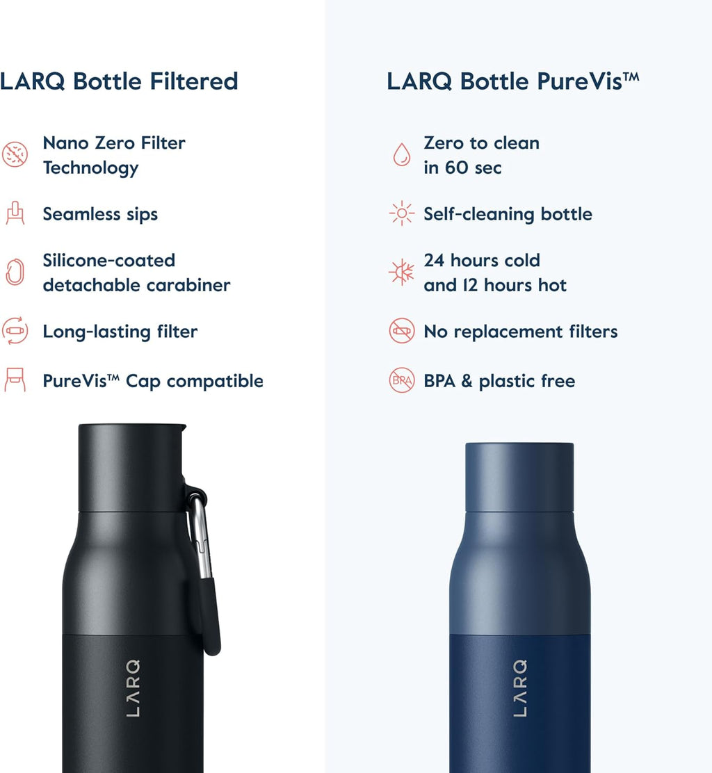 LARQ Bottle Filtered - Insulated Stainless Steel Water Bottle BPA Free with Nano Zero technology and long-lasting filters, Obsidian Black, 17oz