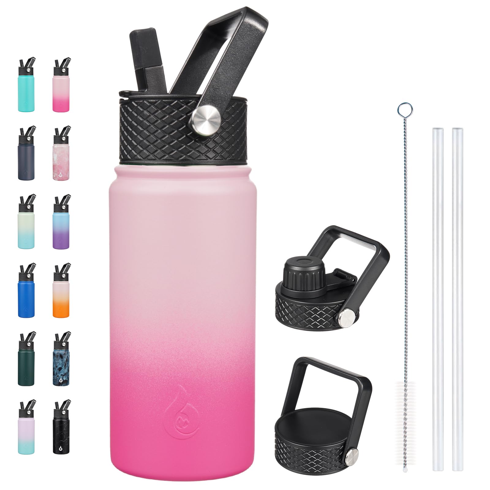 BJPKPK Insulated Water Bottles with Straw Lid, 18oz Stainless Steel Metal Water Bottle, Cold Hot Thermo with 3 Lids, Leak Proof BPA Free Travel Cup, Wide Mouth Flasks, Thermo-Ocean Dream