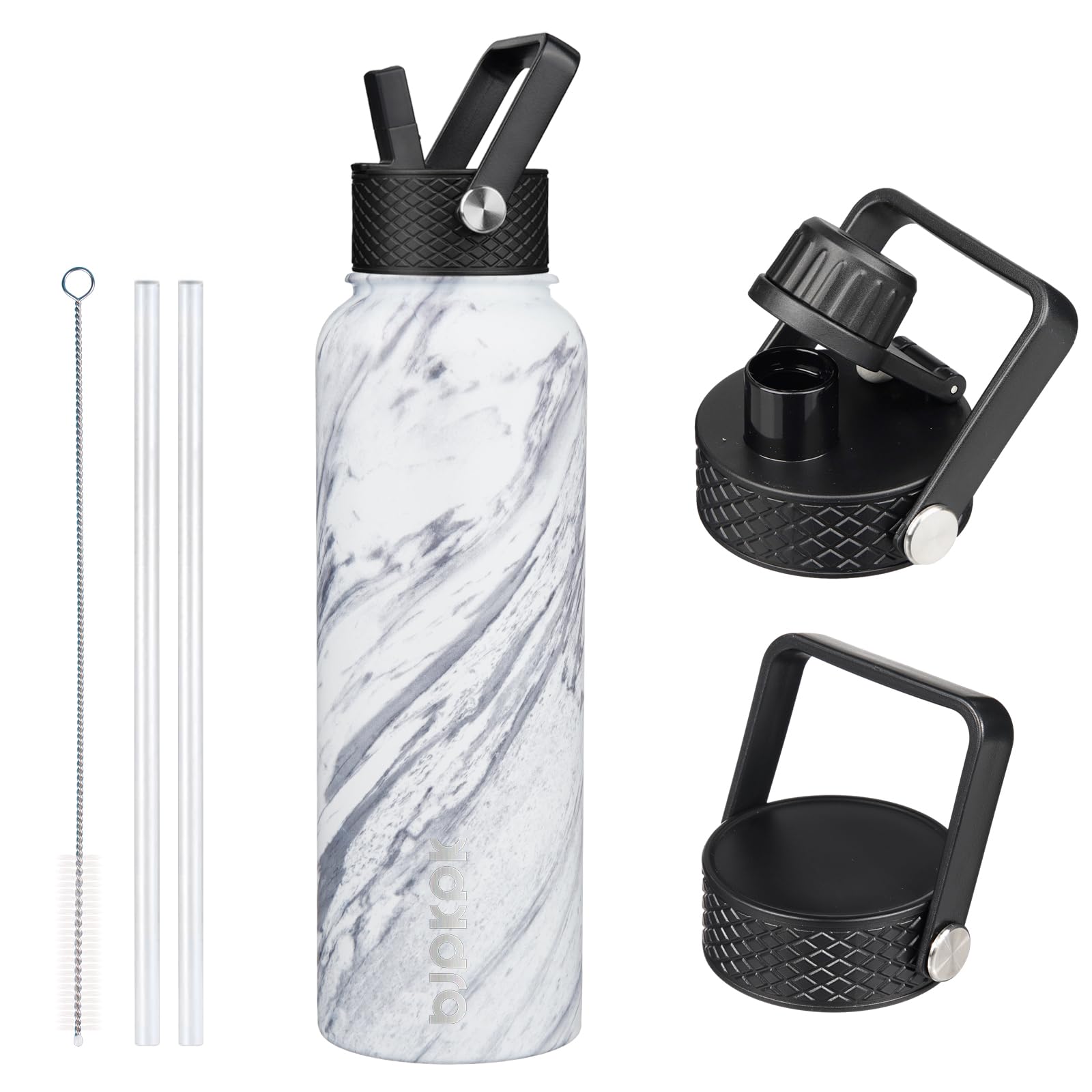 BJPKPK Insulated Water Bottles with Straw Lid, 18oz Stainless Steel Metal Water Bottle, Cold Hot Thermo with 3 Lids, Leak Proof BPA Free Travel Cup, Wide Mouth Flasks, Thermo-Ocean Dream