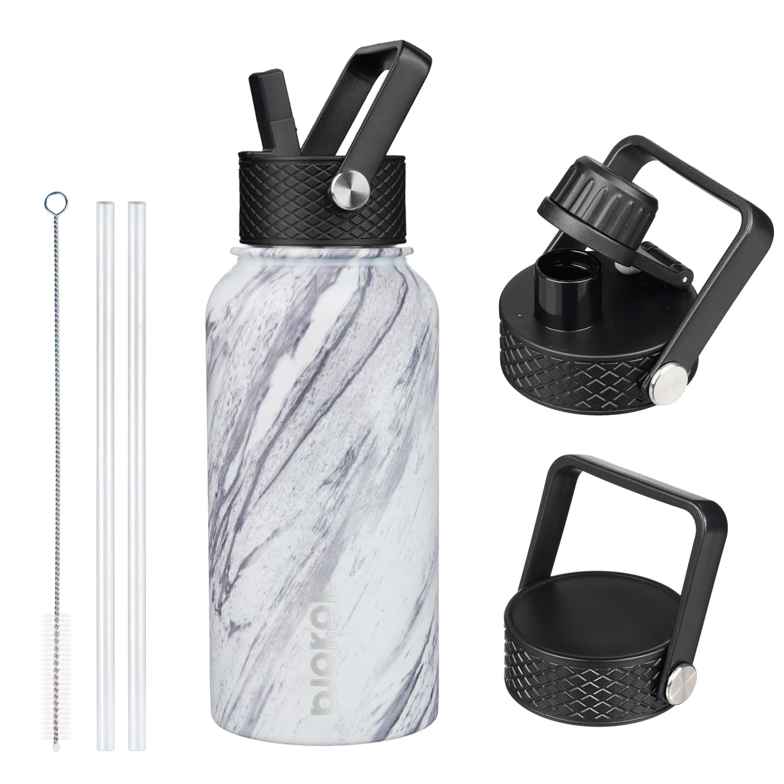 BJPKPK Insulated Water Bottles with Straw Lid, 18oz Stainless Steel Metal Water Bottle, Cold Hot Thermo with 3 Lids, Leak Proof BPA Free Travel Cup, Wide Mouth Flasks, Thermo-Ocean Dream