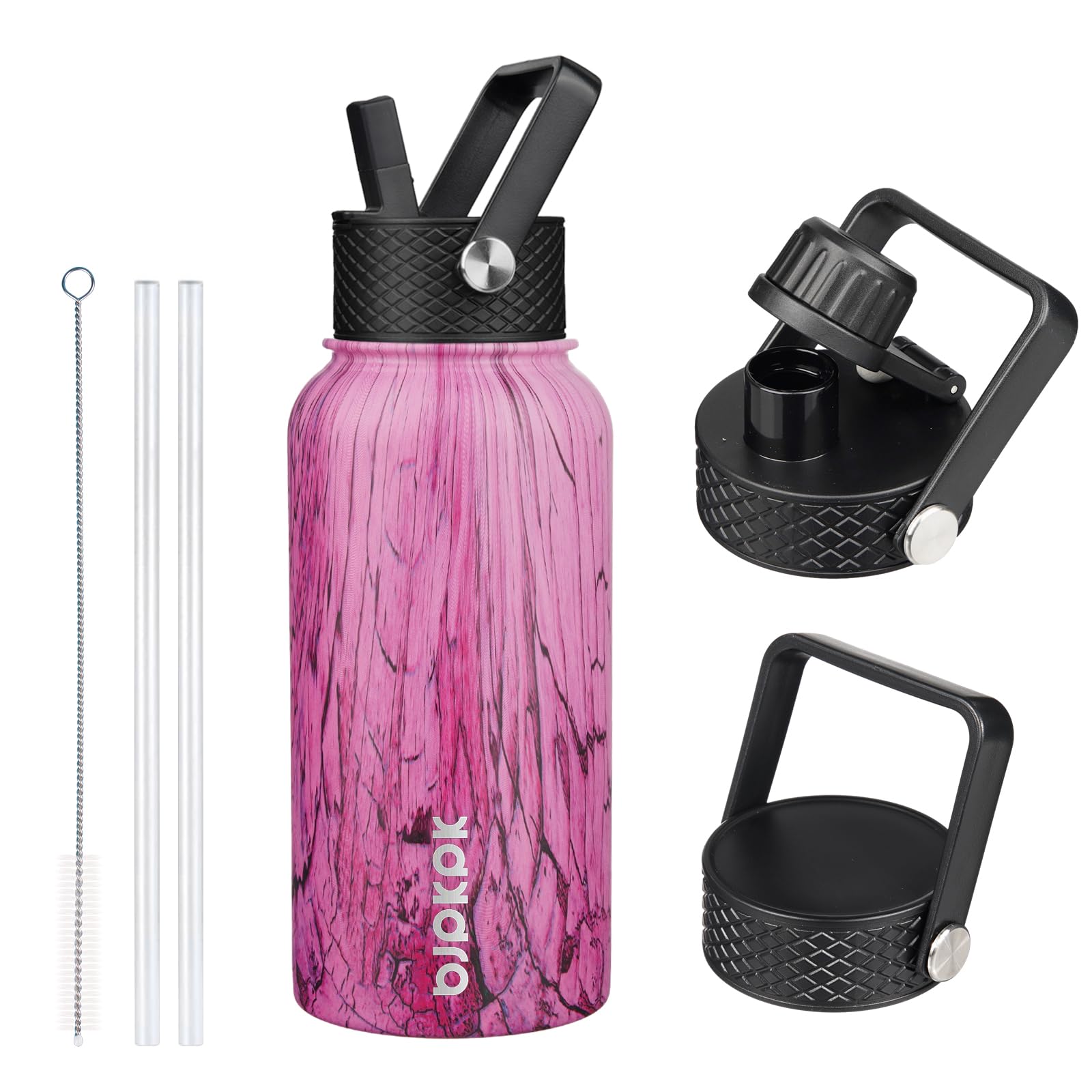 BJPKPK Insulated Water Bottles with Straw Lid, 18oz Stainless Steel Metal Water Bottle, Cold Hot Thermo with 3 Lids, Leak Proof BPA Free Travel Cup, Wide Mouth Flasks, Thermo-Ocean Dream