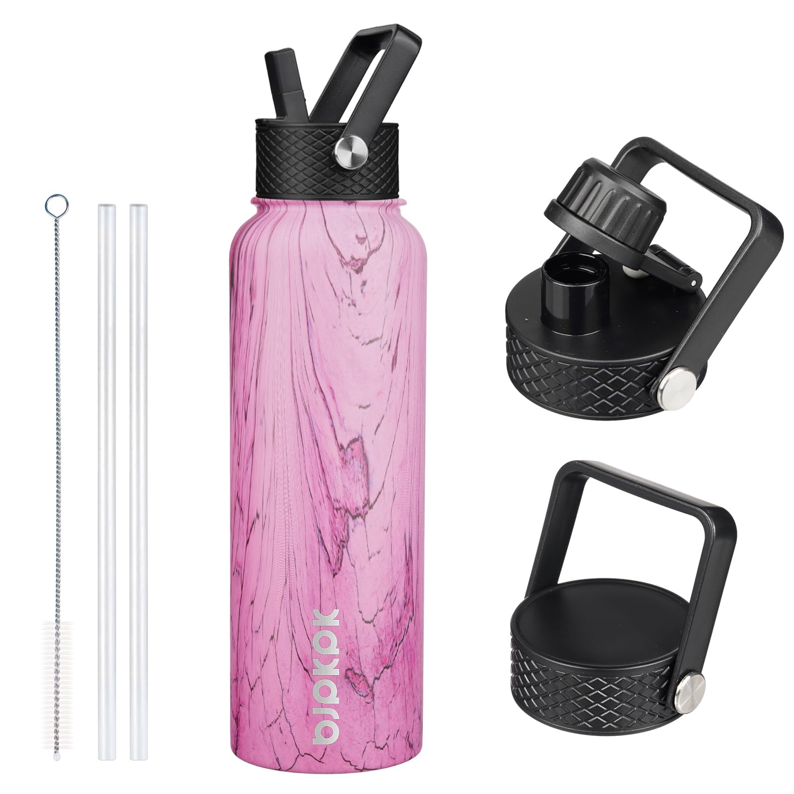 BJPKPK Insulated Water Bottles with Straw Lid, 18oz Stainless Steel Metal Water Bottle, Cold Hot Thermo with 3 Lids, Leak Proof BPA Free Travel Cup, Wide Mouth Flasks, Thermo-Ocean Dream